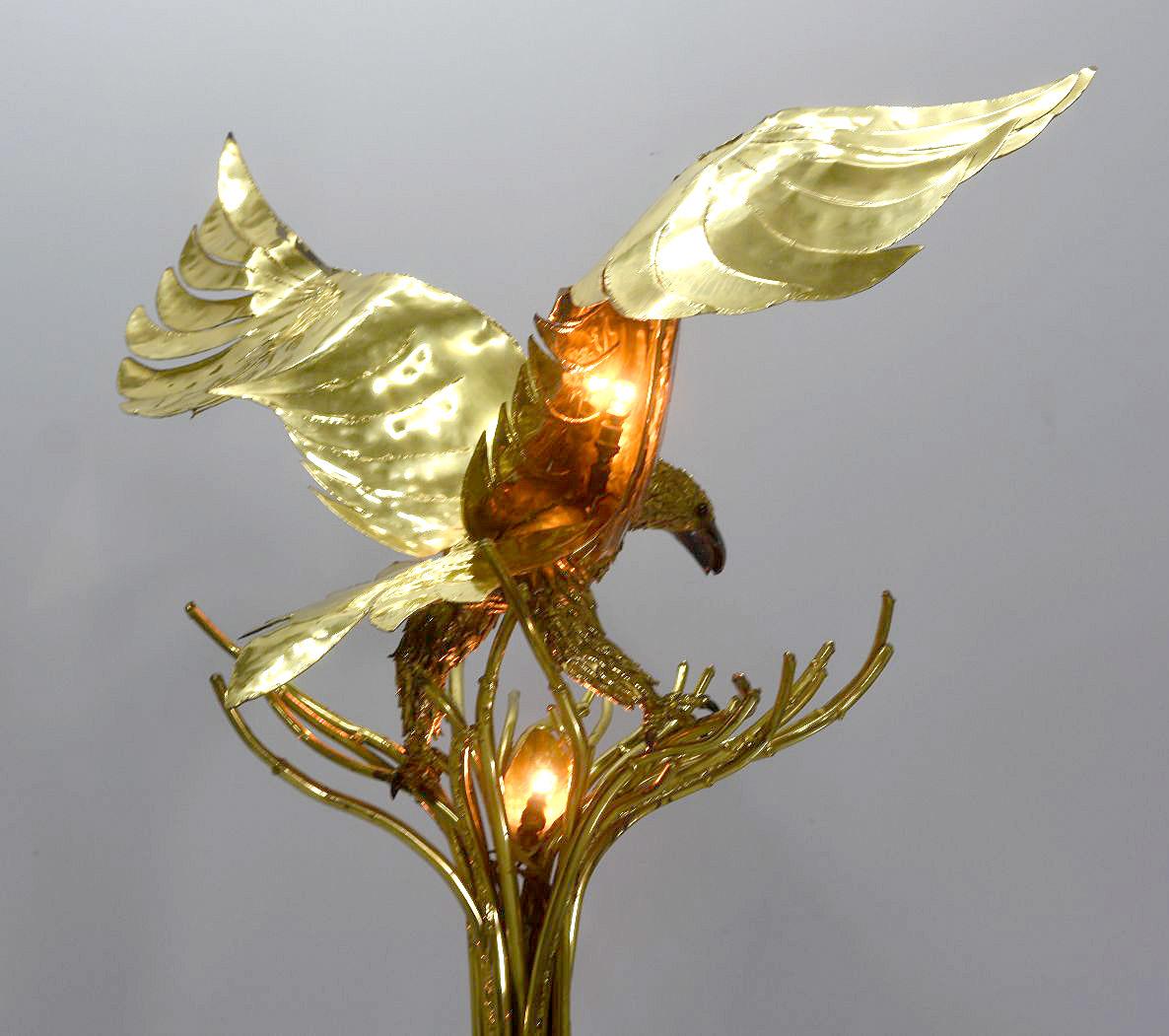 20th Century Richard and Isabelle Faure Eagle Floor Lamp in Brass and Quartz For Sale 3