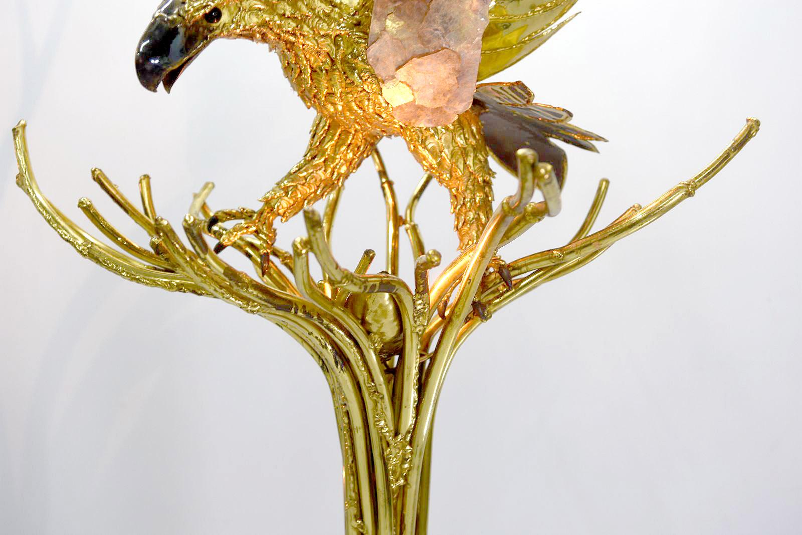 20th Century Richard and Isabelle Faure Eagle Floor Lamp in Brass and Quartz In Good Condition For Sale In Marseille, FR