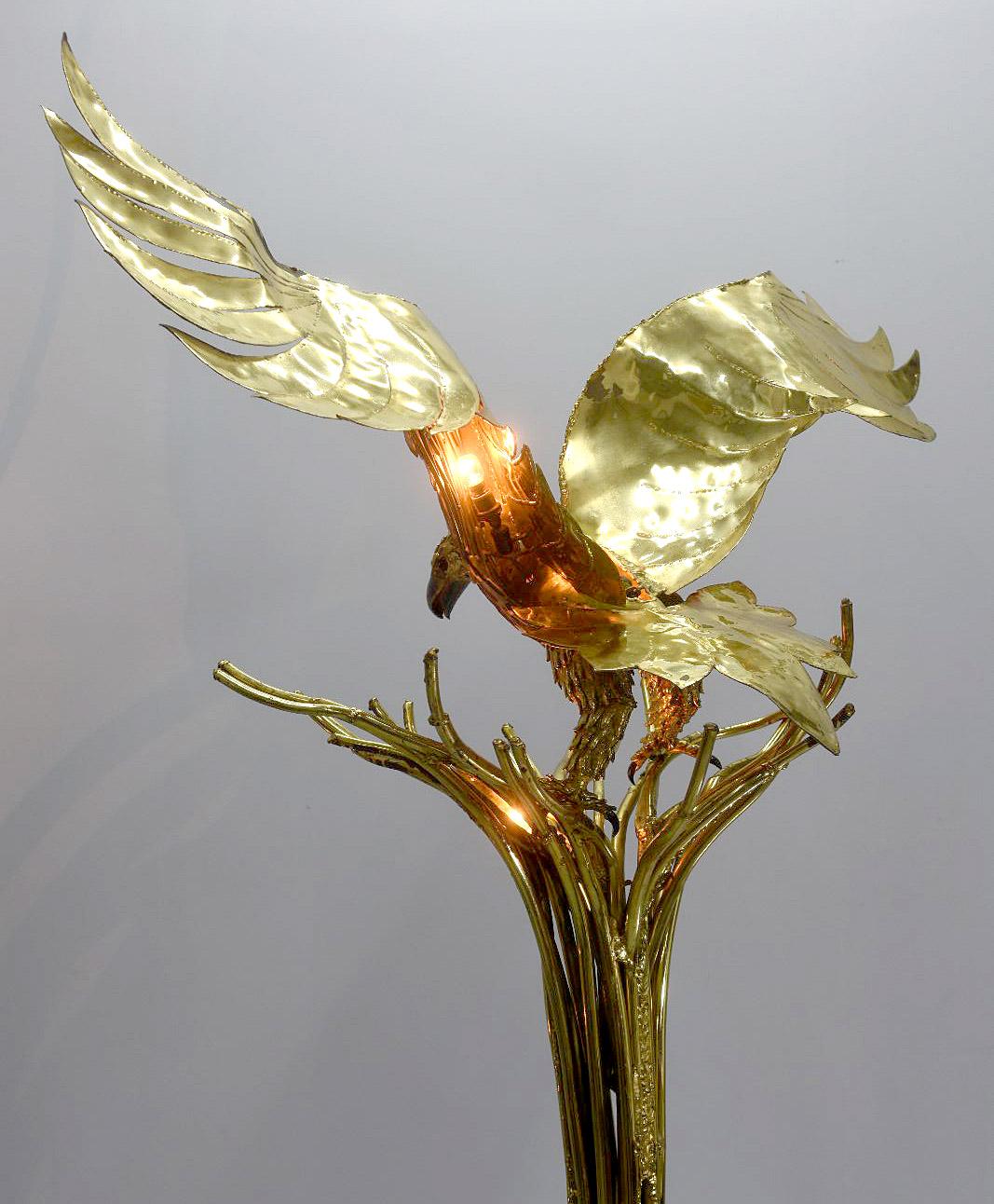 20th Century Richard and Isabelle Faure Eagle Floor Lamp in Brass and Quartz For Sale 1