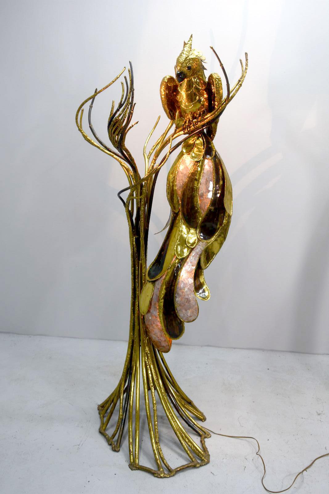 20th Century Richard and Isabelle Faure Phoenix Floor Lamp in Brass and Quartz For Sale 1