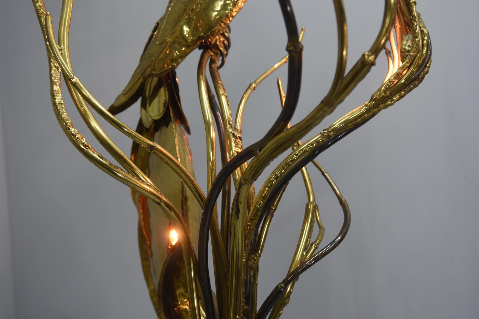 20th Century Richard and Isabelle Faure Phoenix Floor Lamp in Brass and Quartz For Sale 3