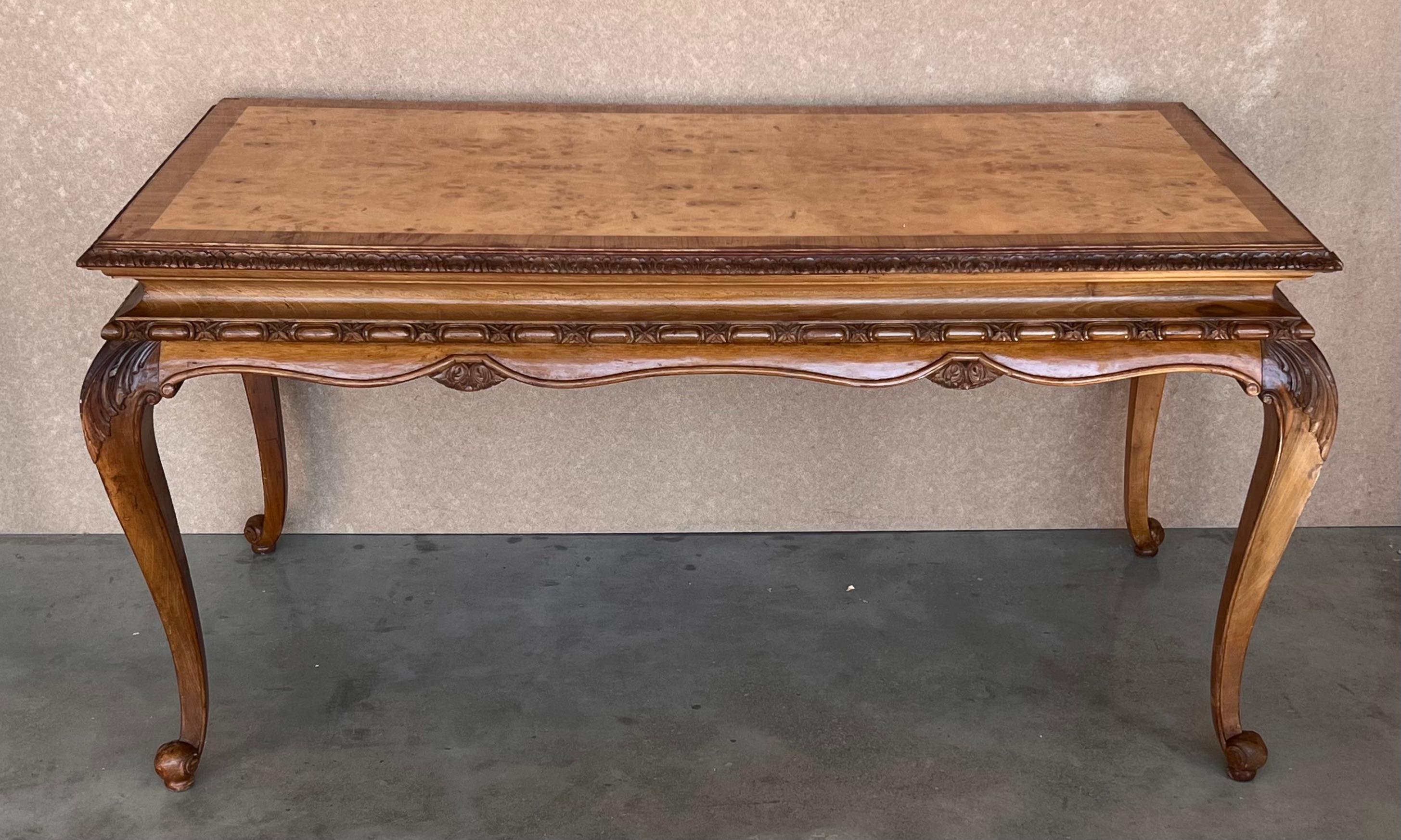 Neoclassical 20th Root Oak Dining Room Table with Carved Edges For Sale