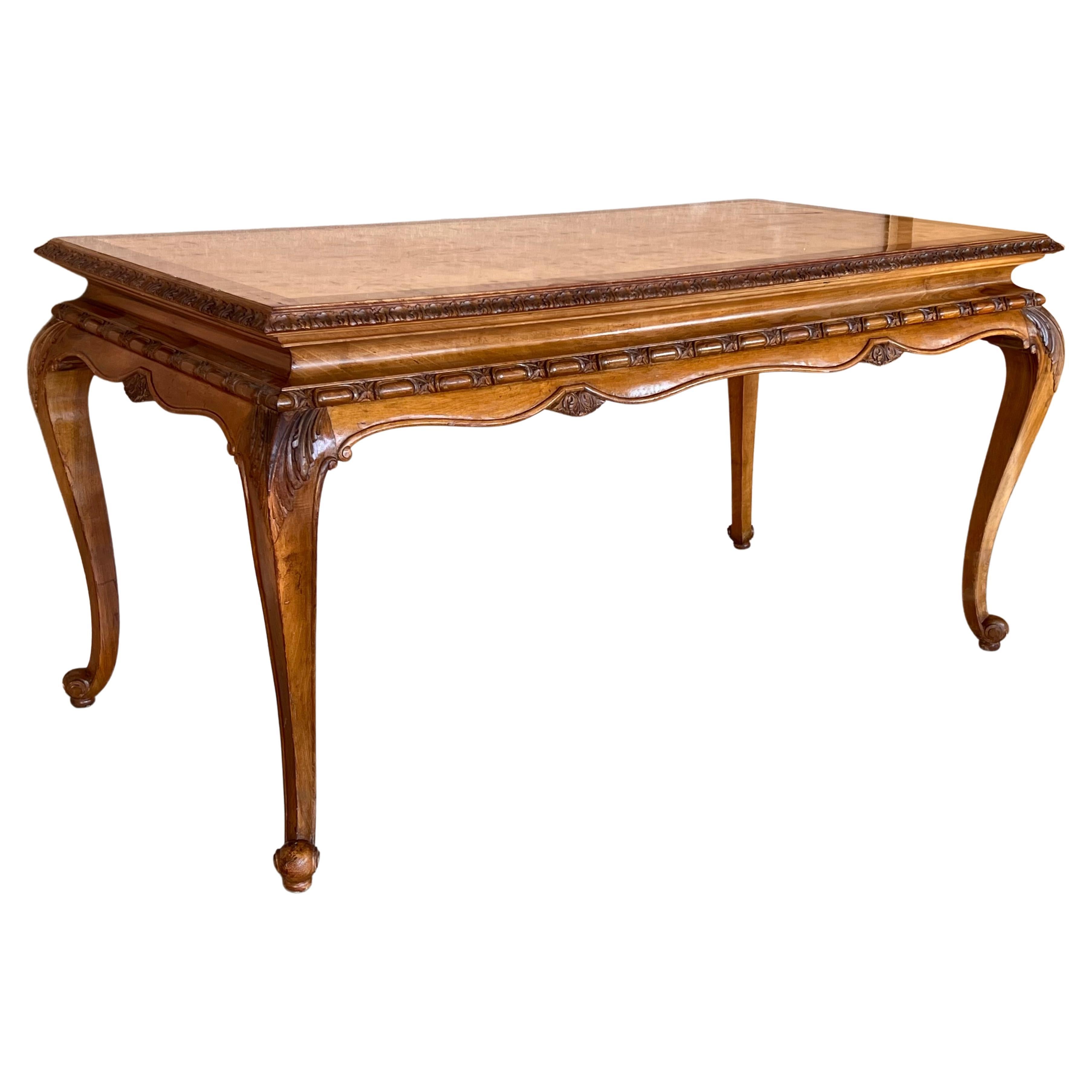 20th Root Oak Dining Room Table with Carved Edges For Sale