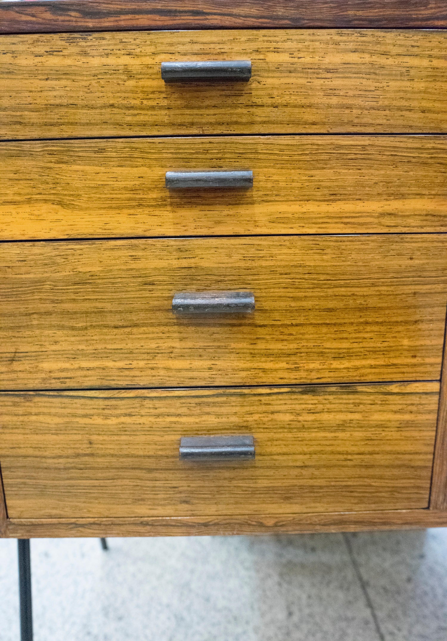 20th Rosewood And Black Iron Legs Swedish Small Chest Of Drawers