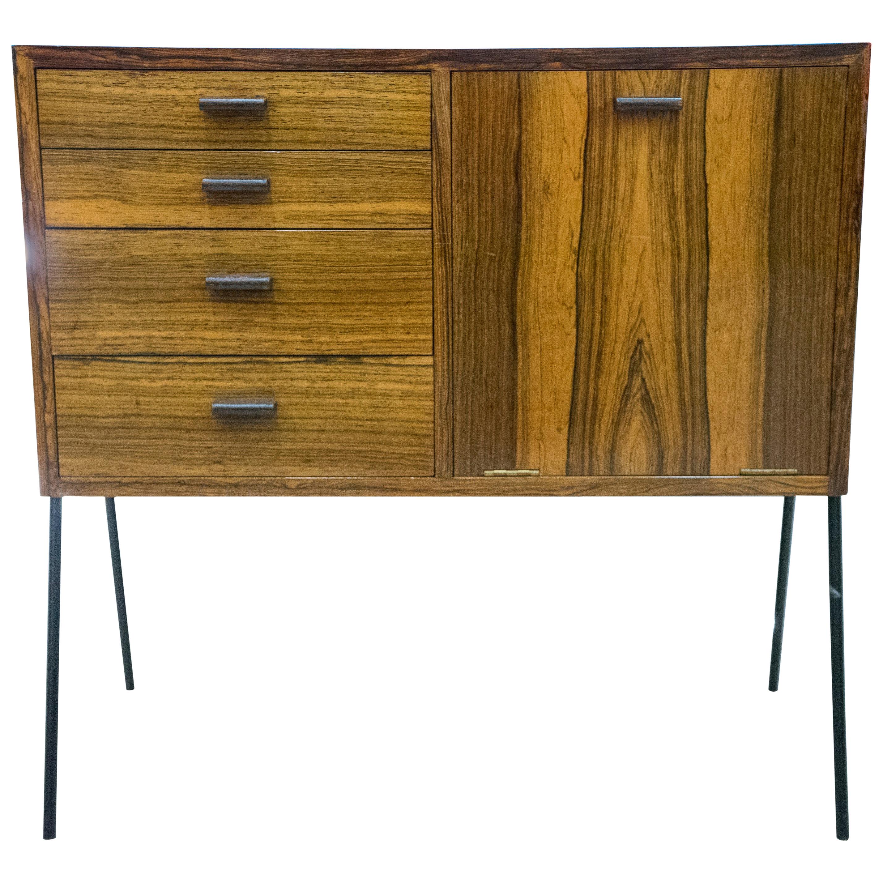 20th Century Rosewood and Black Iron Legs Swedish Small Chest of Drawers, 1950s