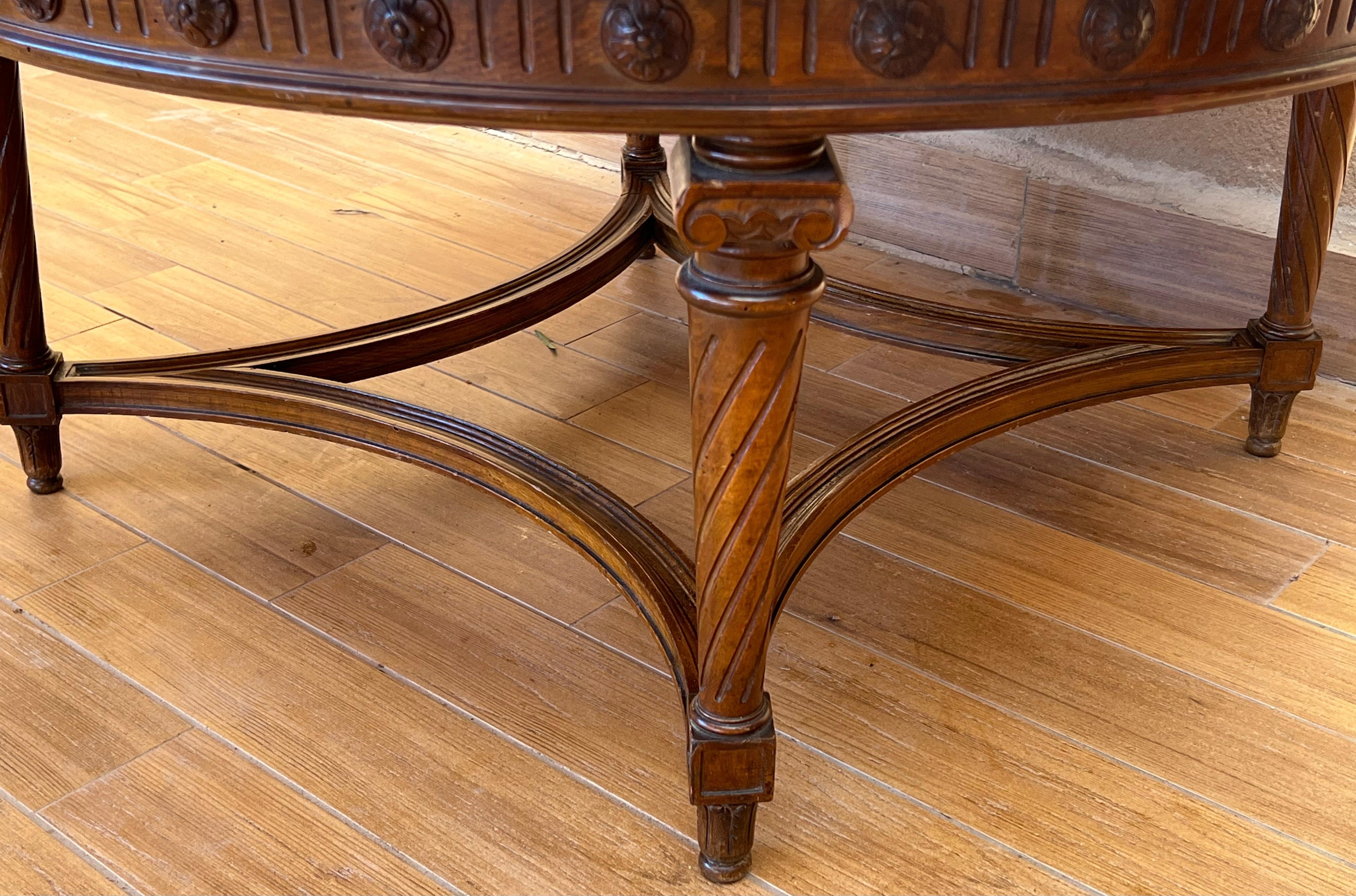 20th Round Coffee Table with Marble Top and Carved Legs 3