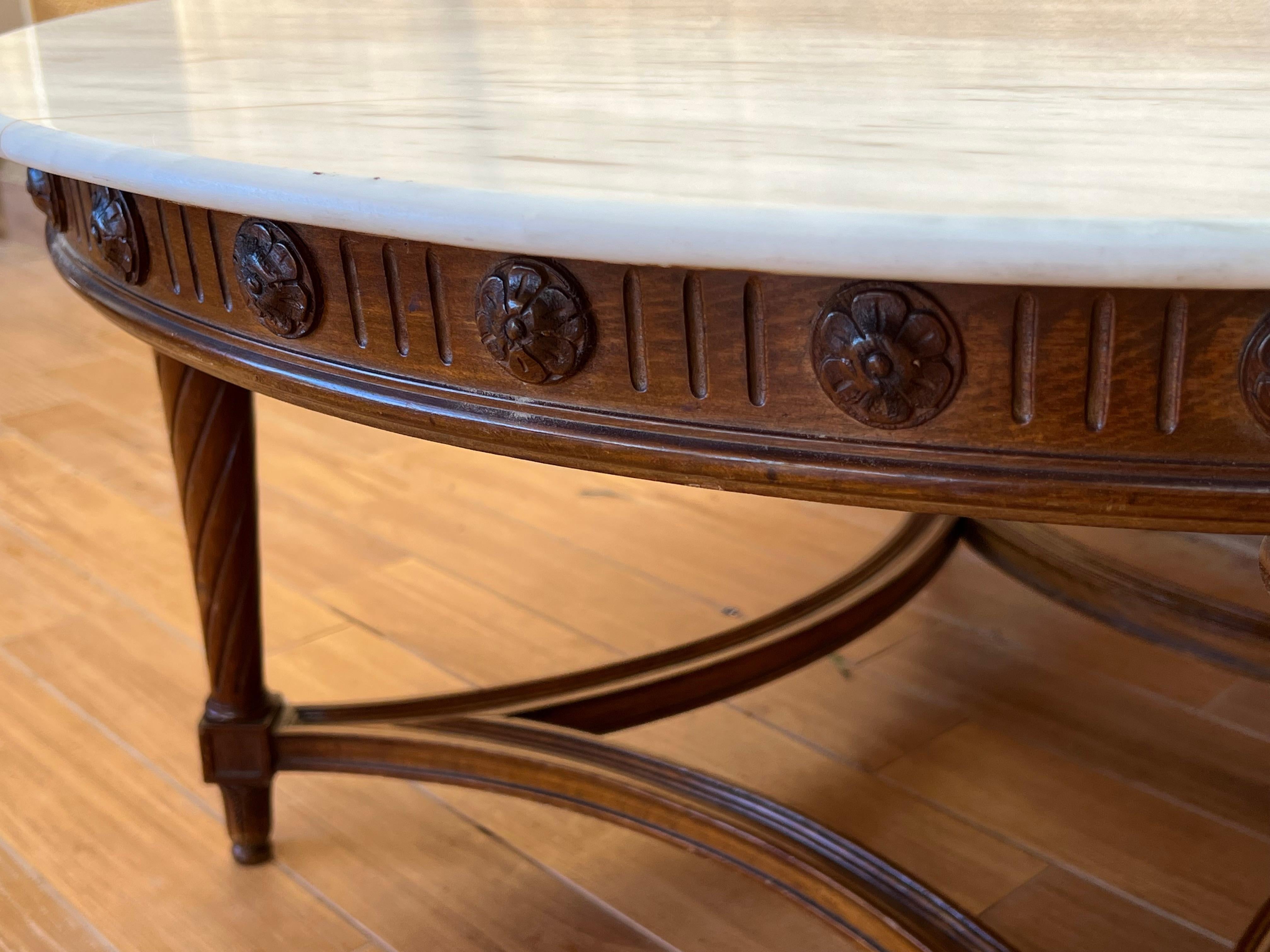 20th Round Coffee Table with Marble Top and Carved Legs 5