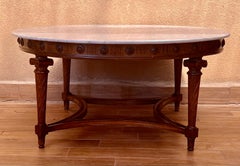20th Round Coffee Table with Marble Top and Carved Legs