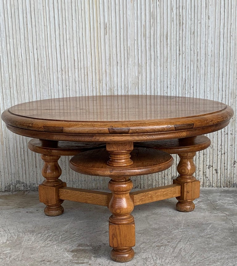 20th Round Country Coffee or Picnic Table with Three Auxiliars Tables