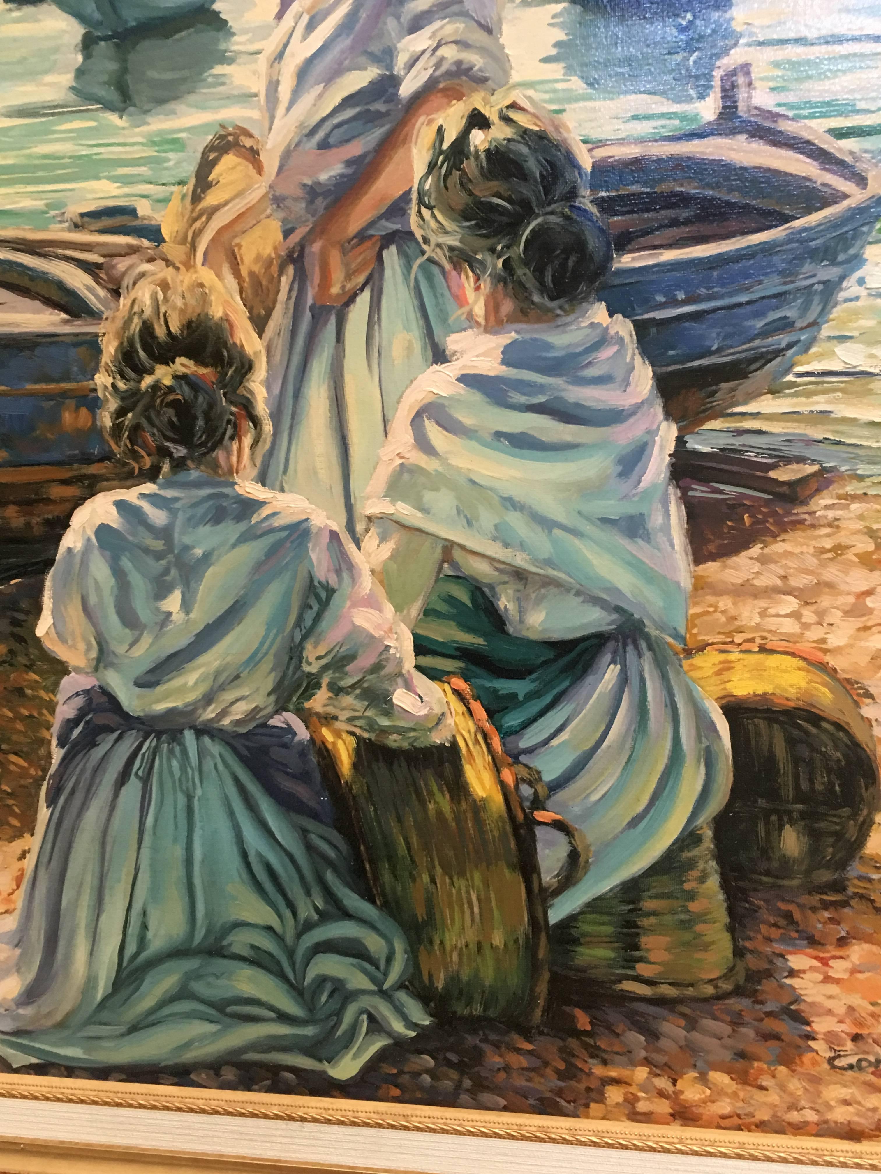 Scene of This Time des 20. Jahrhunderts, Meer, spanisches Ölgemälde auf Leinwand, Gonzalez Alacreu im Zustand „Hervorragend“ im Angebot in Miami, FL