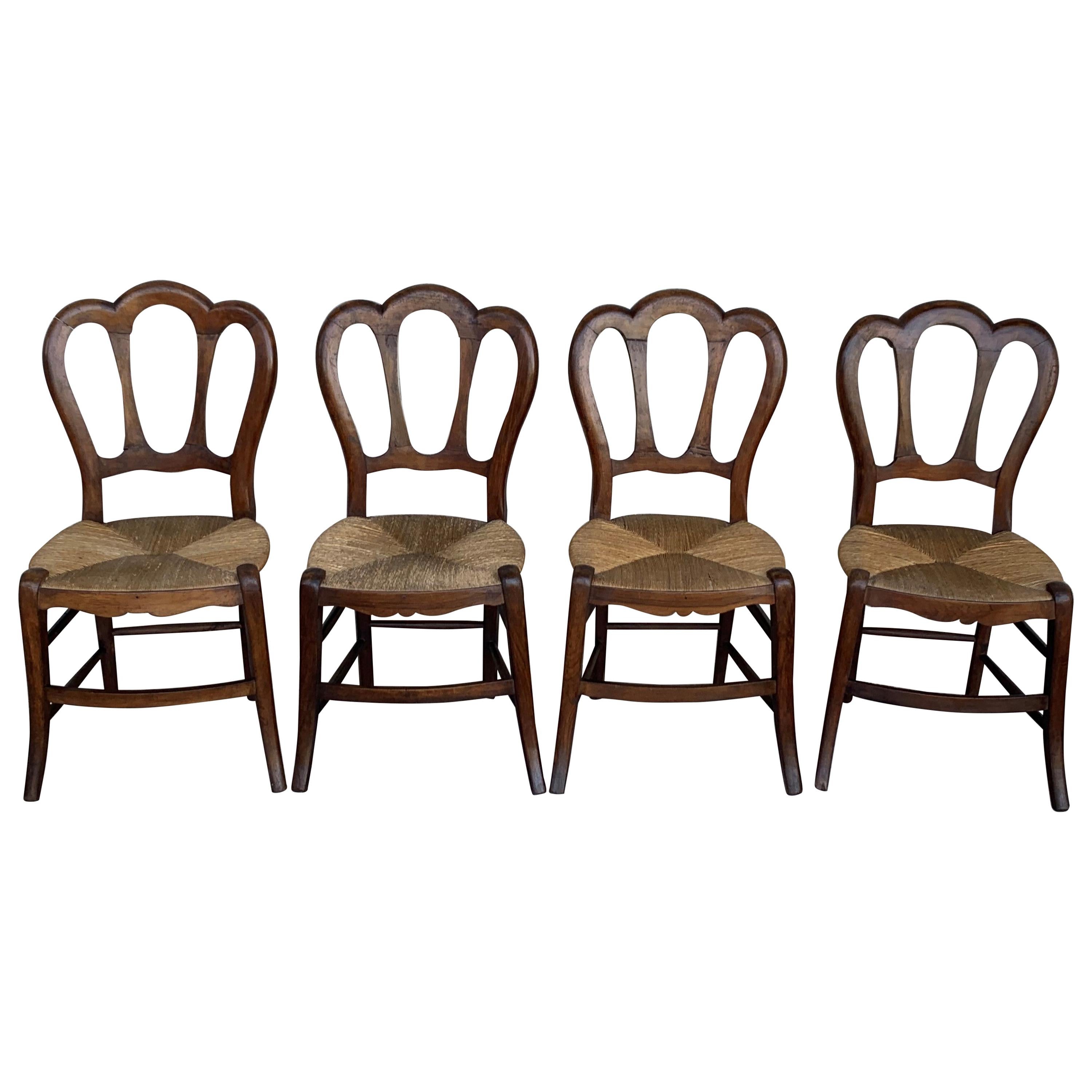 20th Century Set of Four Victorian Chairs, Wood and Rattan at 1stDibs