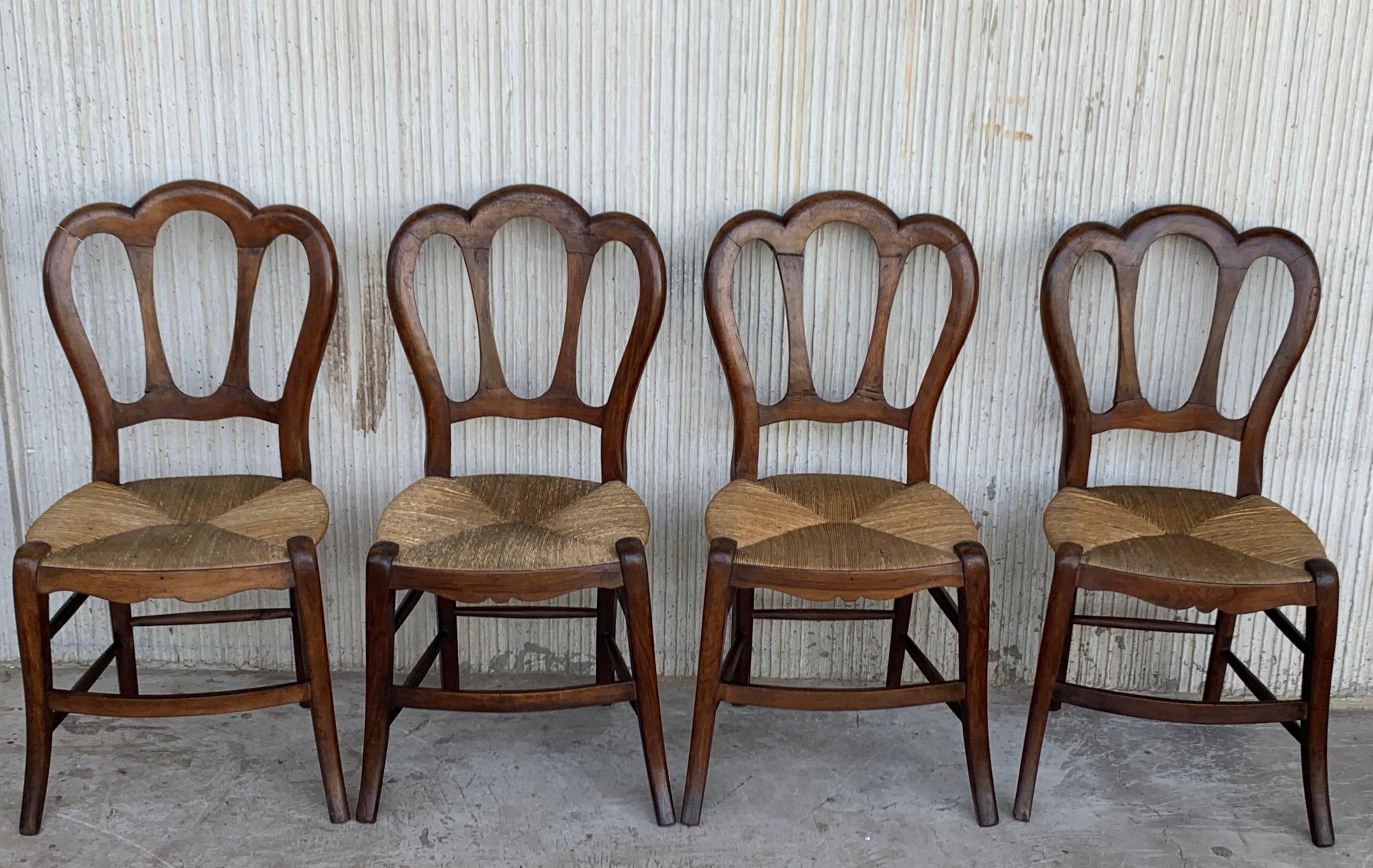 20th Set of One Bench and Four Victorian Chairs, Wood and Rattan For Sale 4