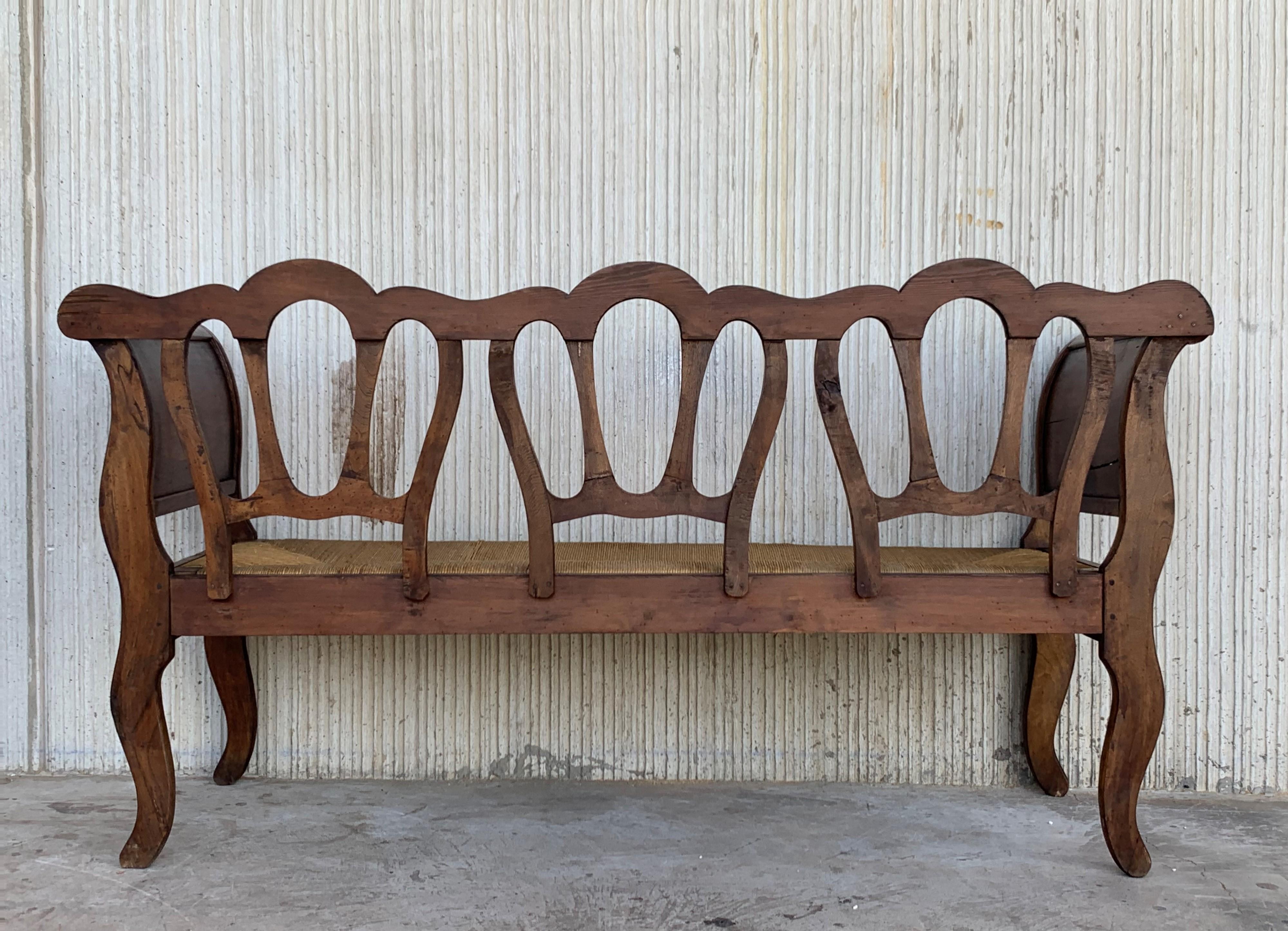 20th Set of One Bench and Four Victorian Chairs, Wood and Rattan For Sale 1