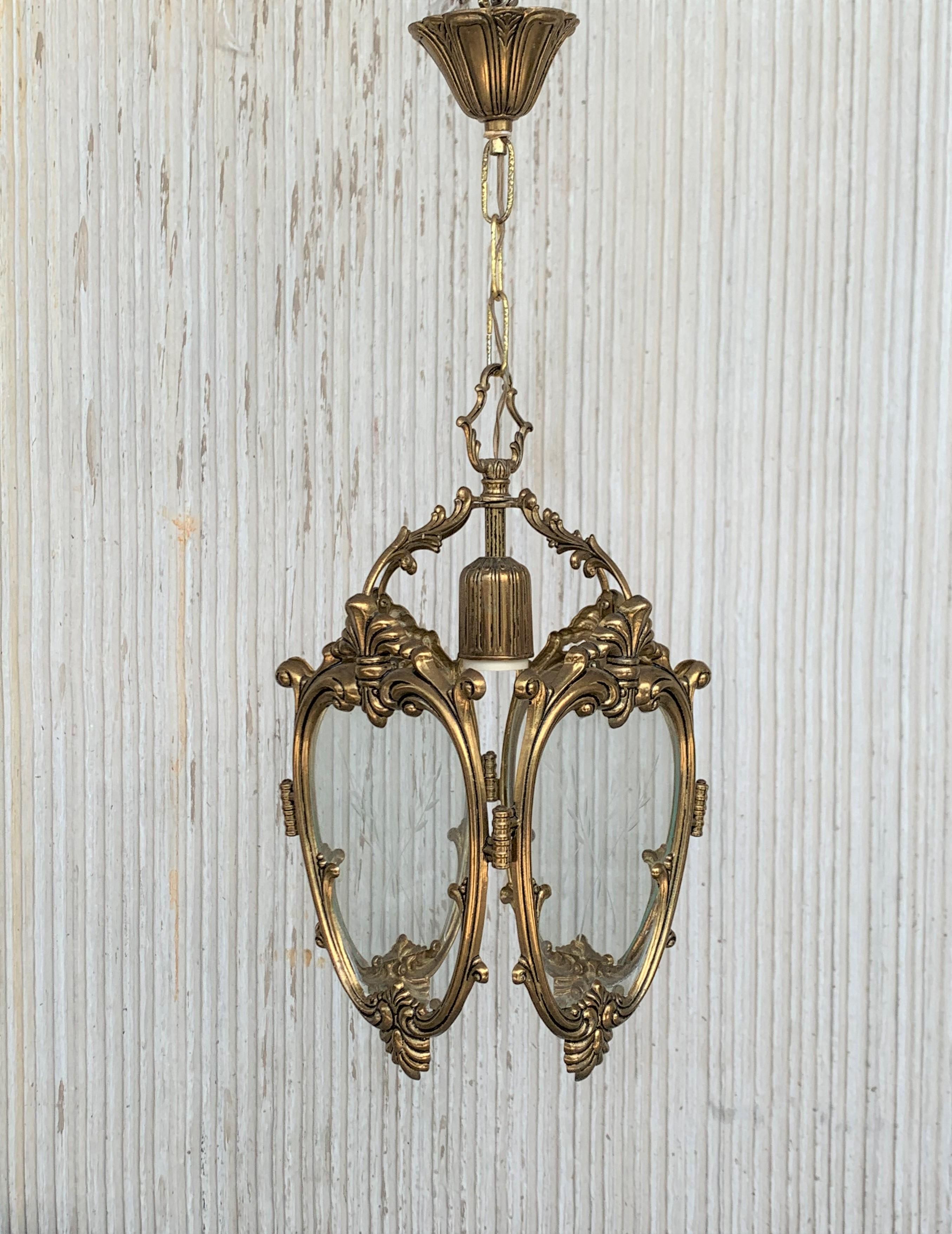 20th Century Set of Pair French Bronze and Glass Sconces with Ceiling Lamp For Sale 9