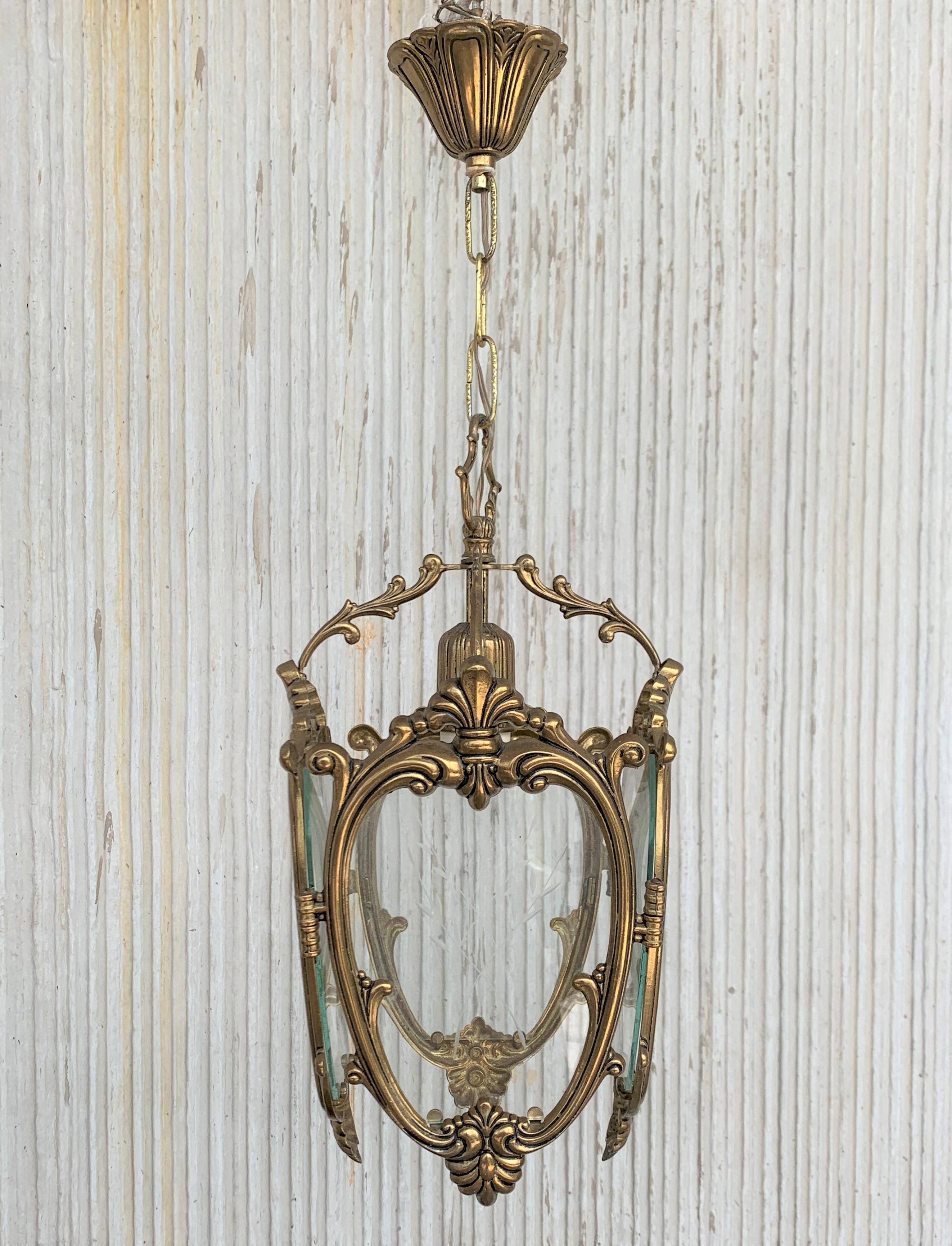 20th Century Set of Pair French Bronze and Glass Sconces with Ceiling Lamp For Sale 13