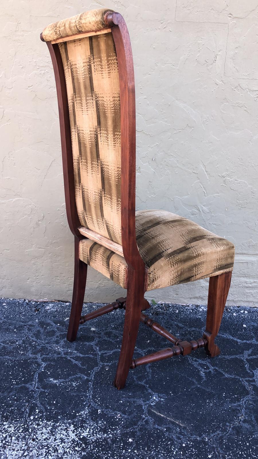 Modern 20th Century Set of Six Deco Dark Walnut Refinished Tall Back Dining Chairs For Sale