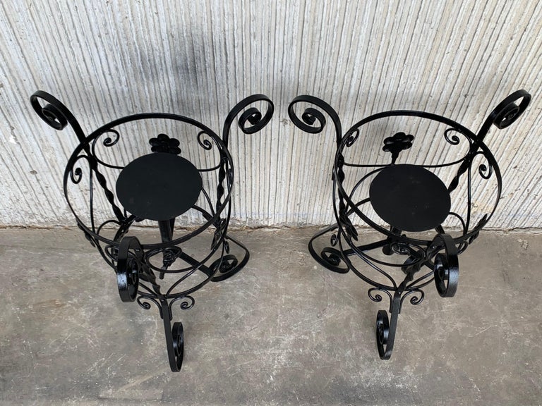 20th Century Set of Two Black Wrought Iron Painted
