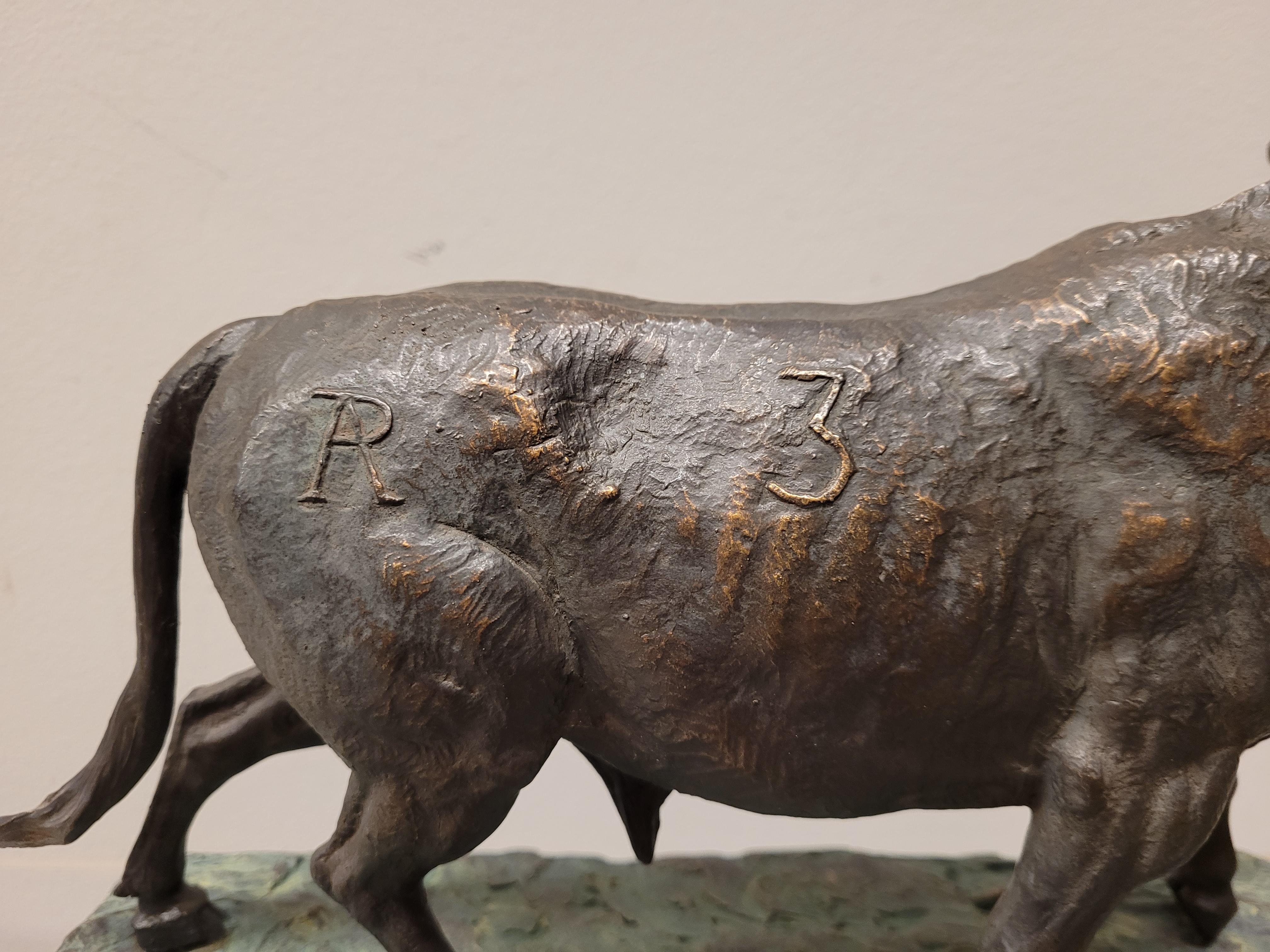 20th Spanish Bull Sculpture Bronze by Peralta Signed 11