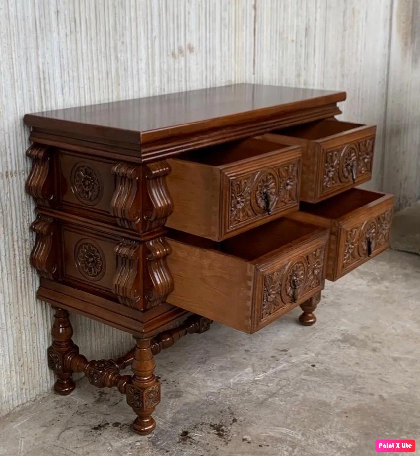 19th Century 20th Spanish Chest of Drawers with Original Hardware and carved drawers For Sale