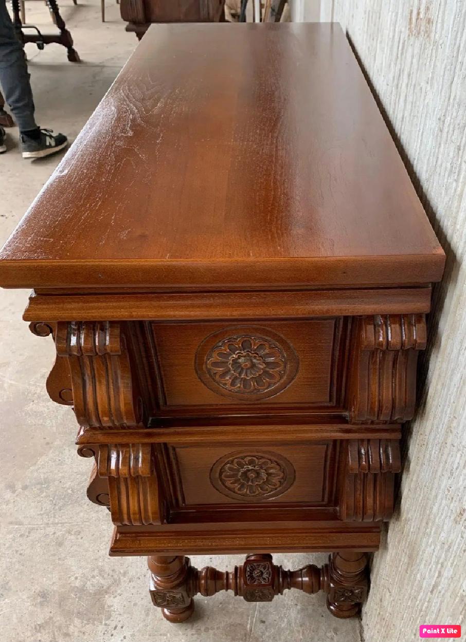 Iron 20th Spanish Chest of Drawers with Original Hardware and carved drawers For Sale