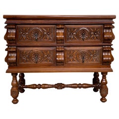 20th Spanish Chest of Drawers with Original Hardware and carved drawers