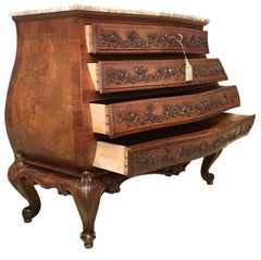 20th Spanish Dresser in Carved Wood with Marble Top and Four Drawers