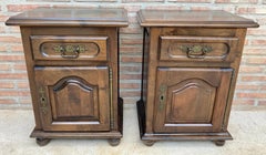 20th Spanish Nightstands with Drawer & Bronze Details, 1920, Set of 2