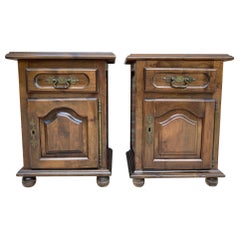 20th Spanish Nightstands with Drawer & Bronze Details, 1920, Set of 2