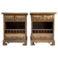 20th Spanish Nightstands With Three Drawers One Shelf And Bronze Hardware 1970s,