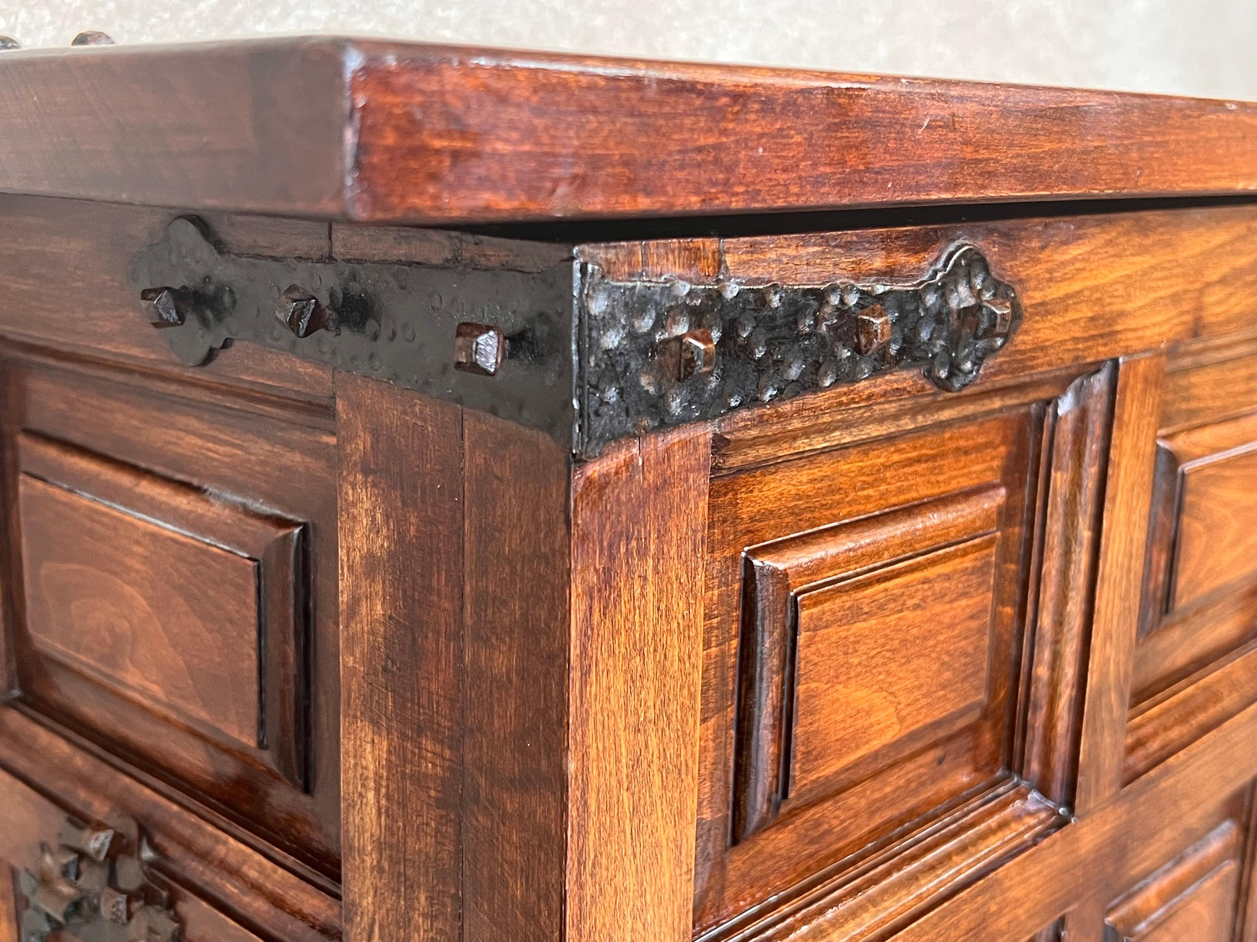 20th Spanish Trunk, Blanket Chest with Raised Wooden Panels and Iron Hardware 5