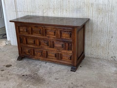 20th Spanish Trunk, Blanket Chest with Raised Wooden Panels and Iron Hardware