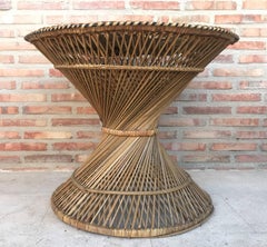 20th Century Spanish Turned Round Bamboo Coffee Table with Glass Top