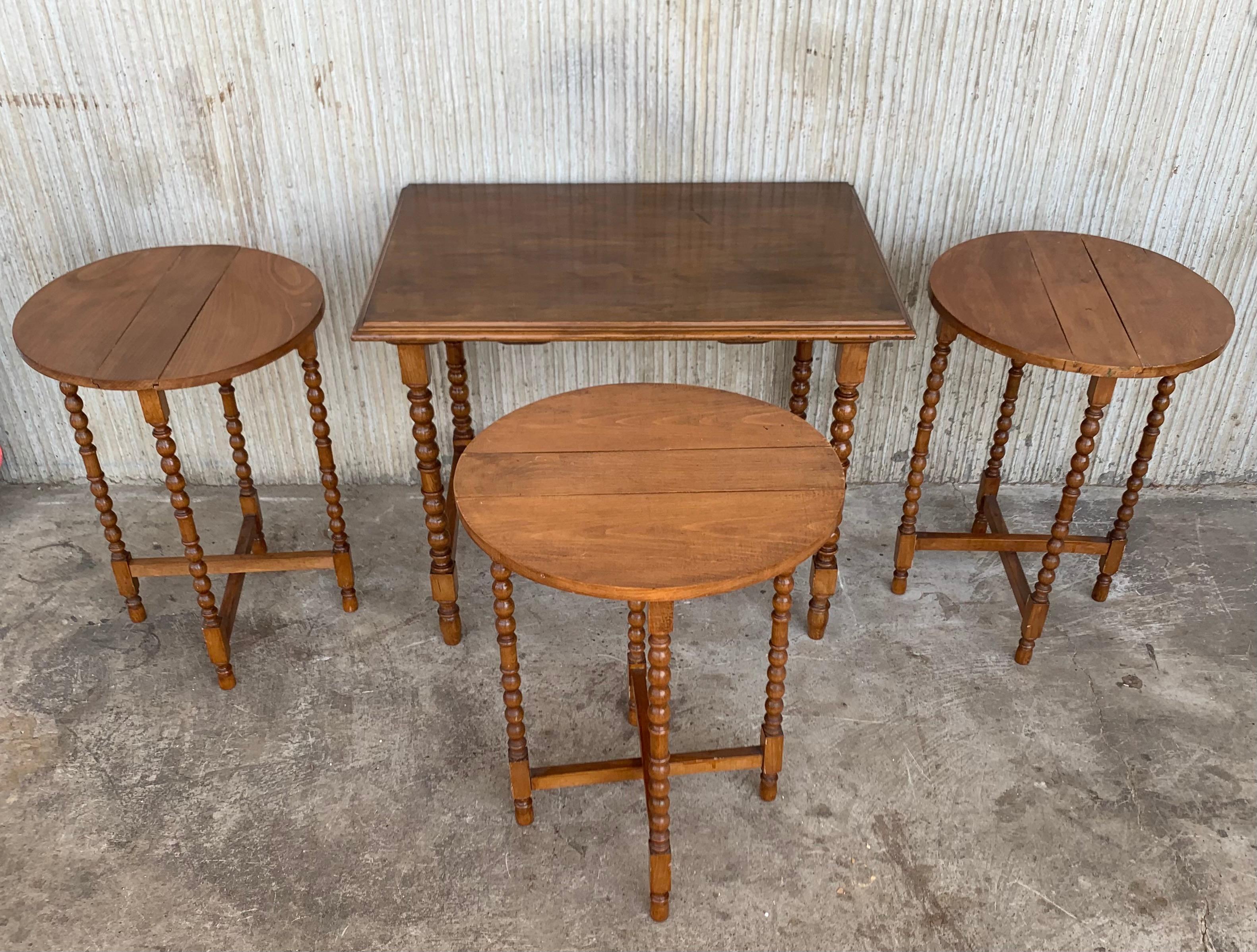20th Spanish Walnut Nesting and Folding Tables with Turned Legs For Sale 3