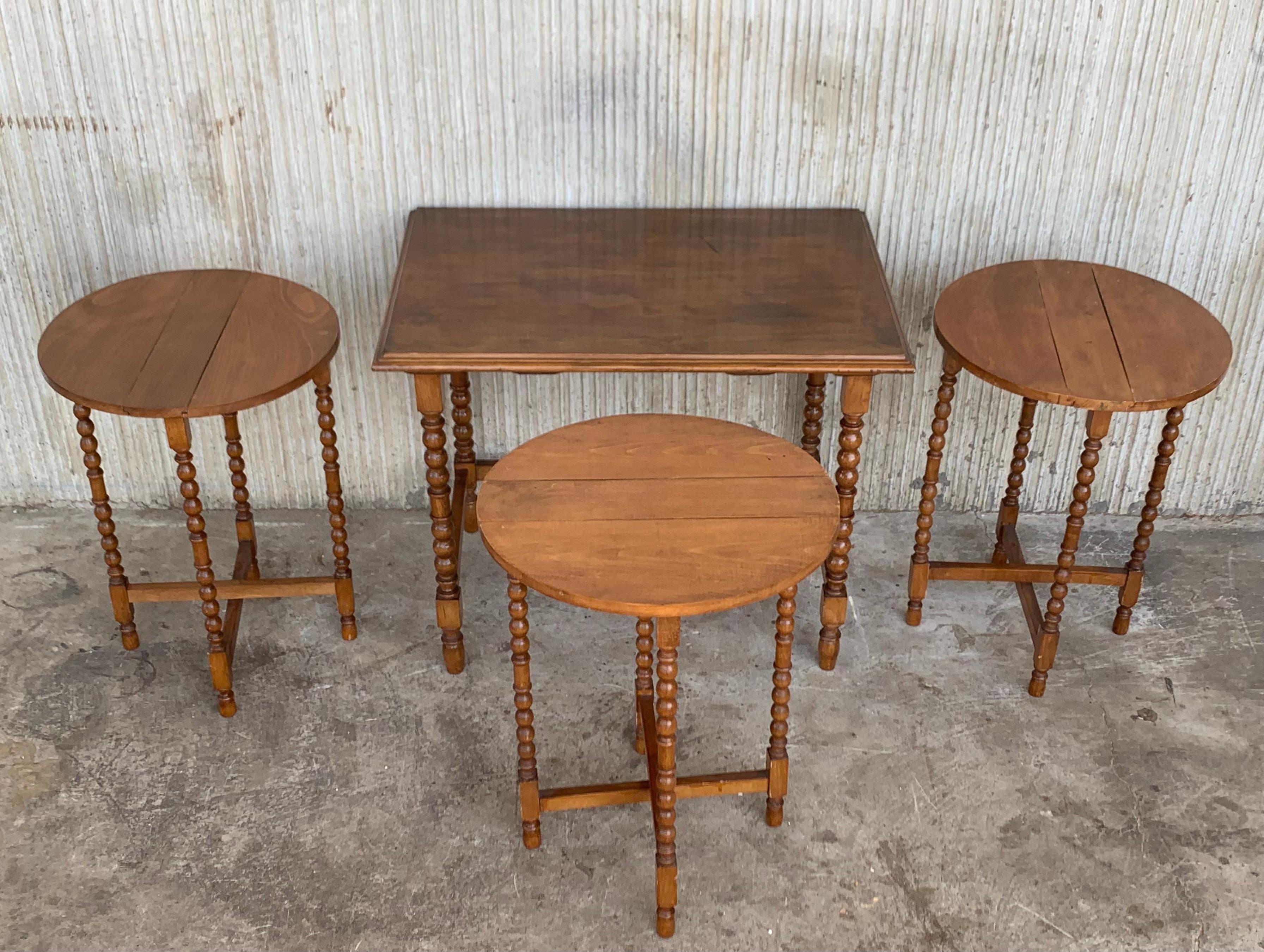 20th Spanish Walnut Nesting and Folding Tables with Turned Legs For Sale 4