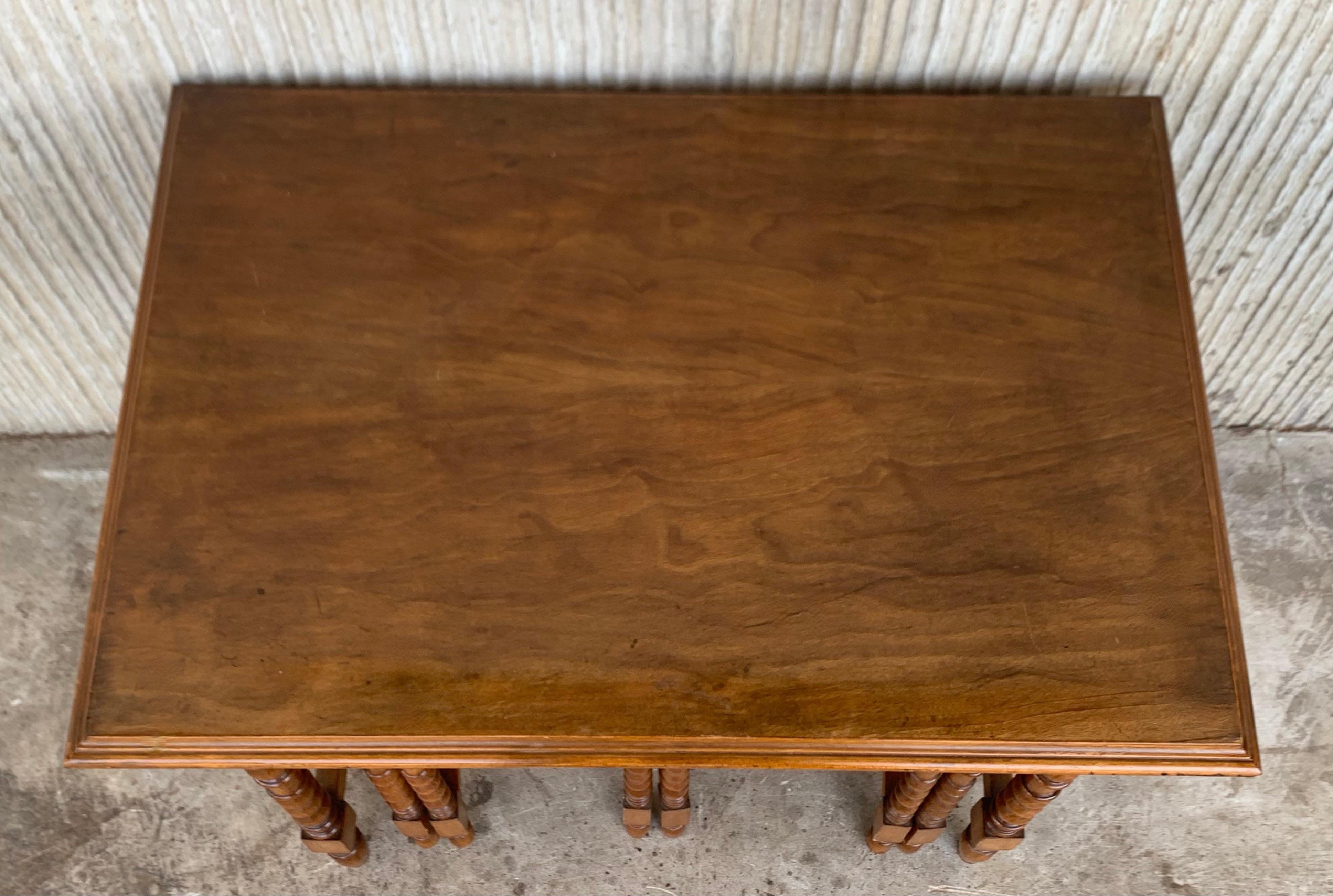 20th Spanish Walnut Nesting and Folding Tables with Turned Legs In Good Condition For Sale In Miami, FL