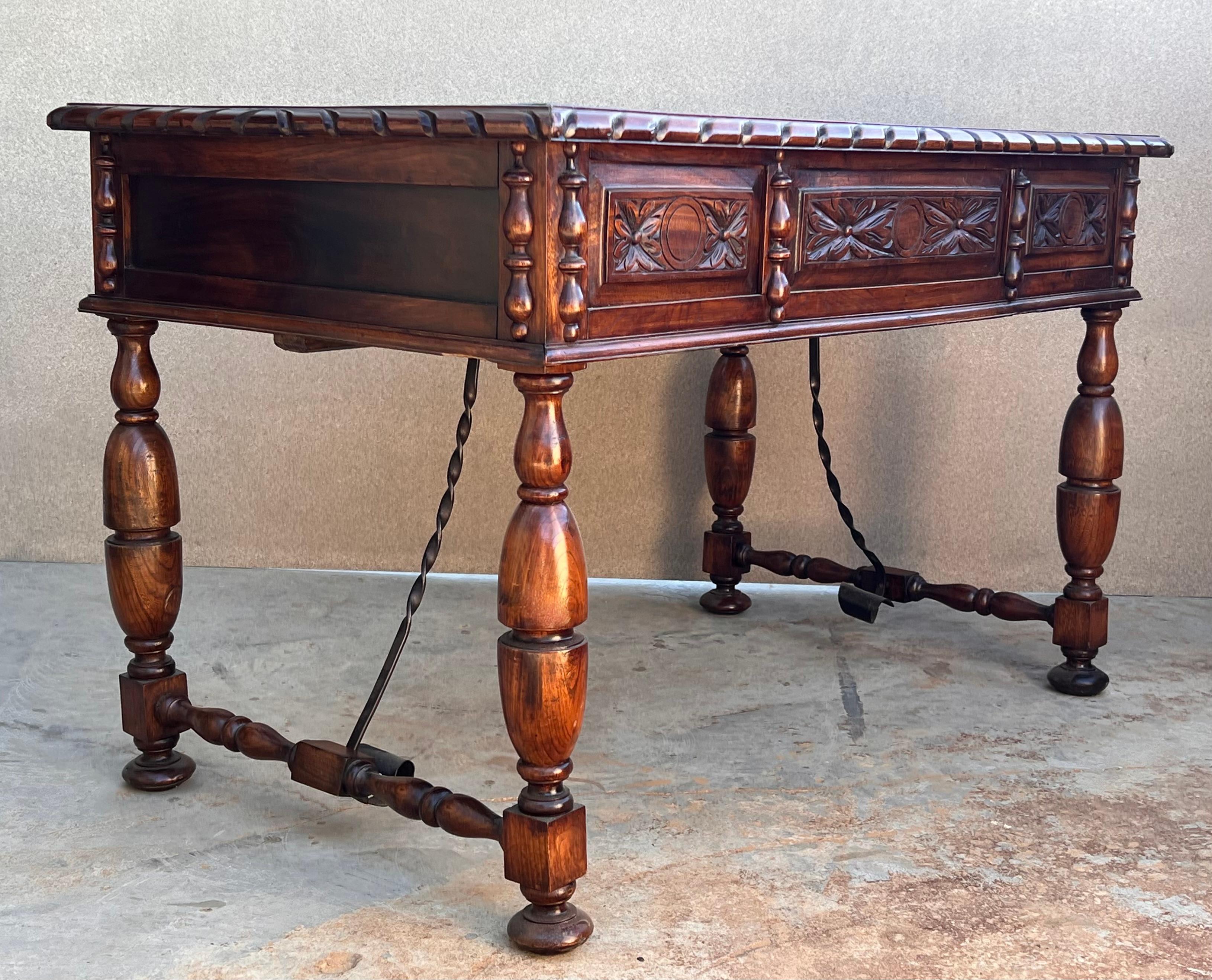 Bronze 20th Two sides French Louis XV Style Carved Walnut Desk with Three Drawers  For Sale