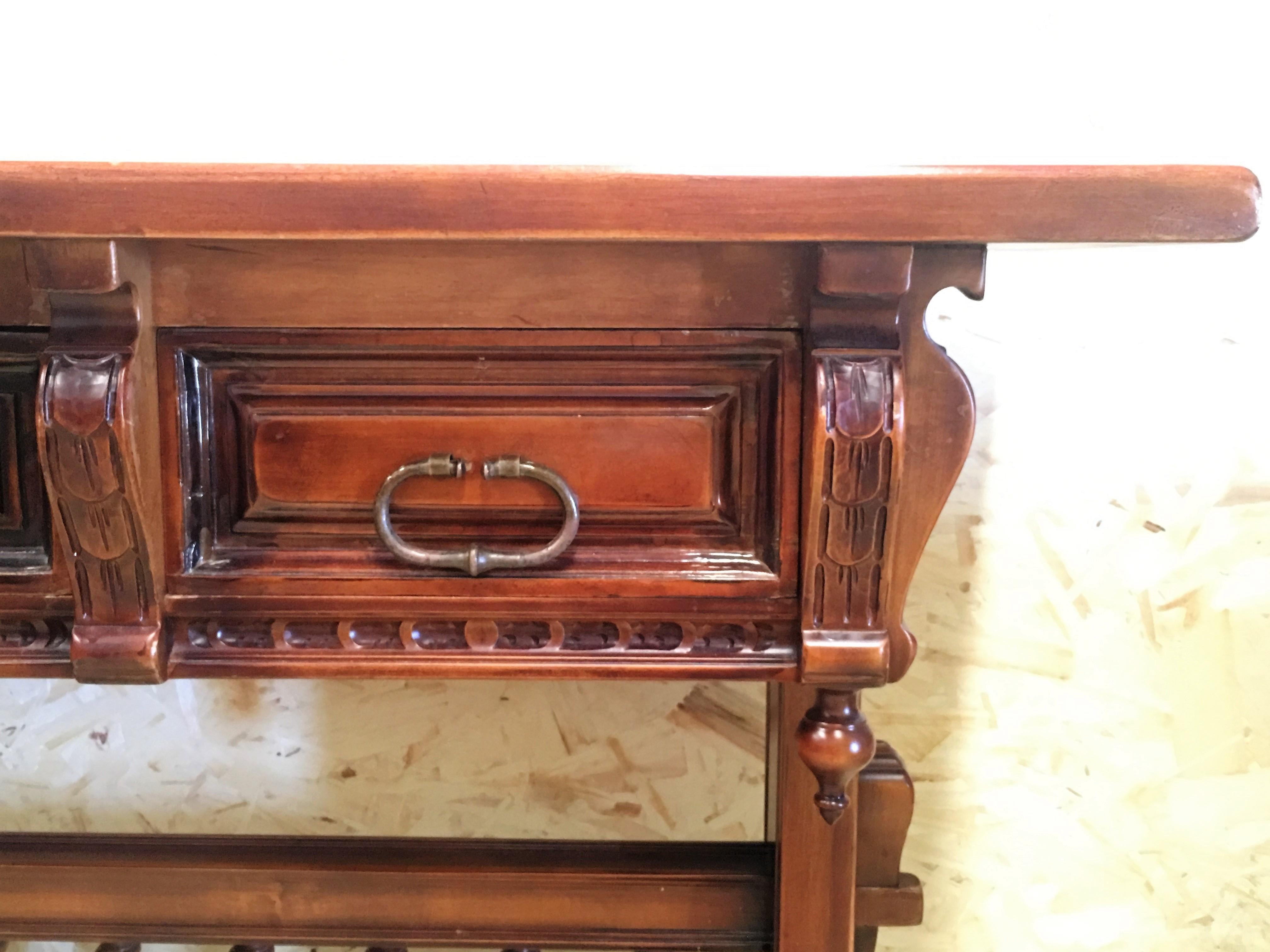 20th Century Walnut Console Table with Four Carved Drawers Signed by Valentí For Sale 3