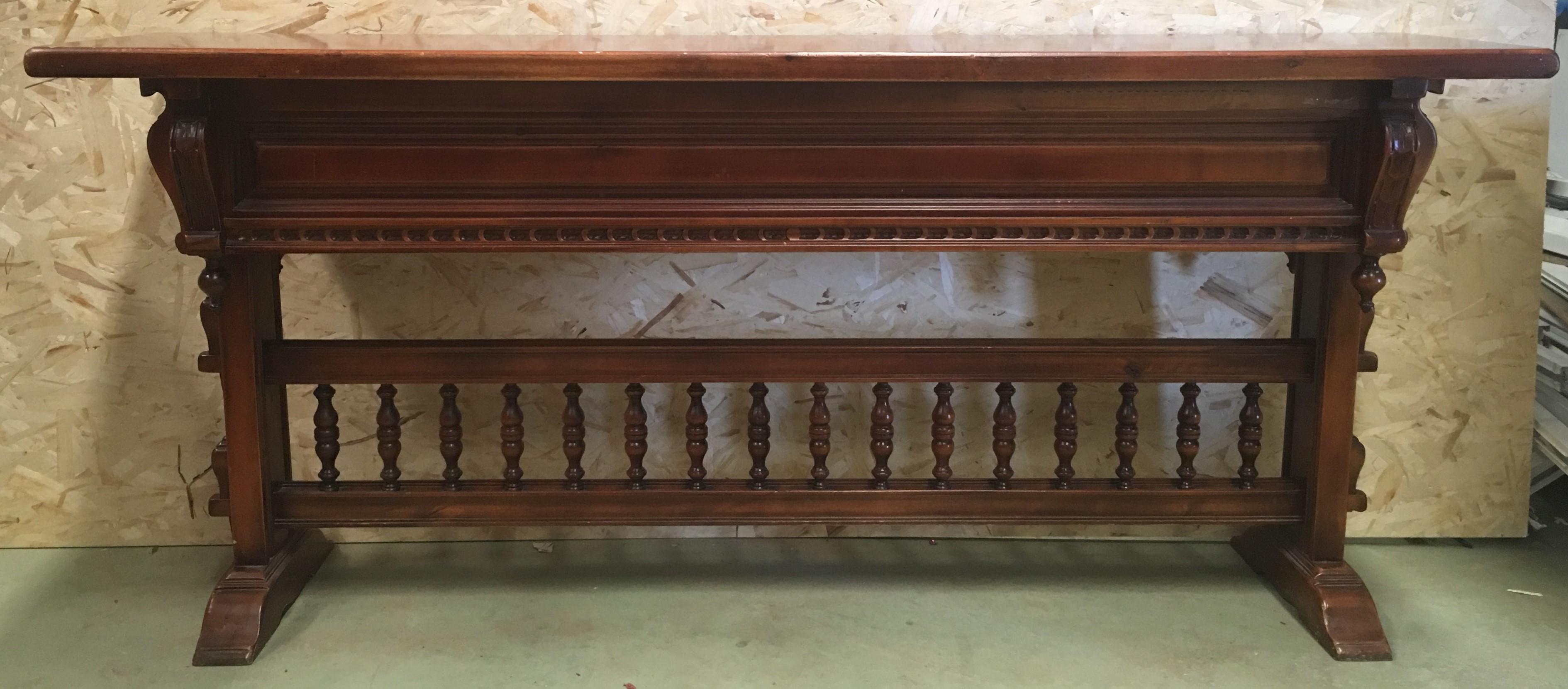 20th century walnut console table with four carved drawers signed by Valentí.