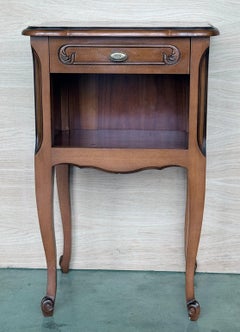 20th Walnut Nightstands Tables With Drawer And Open Shelf, 1940