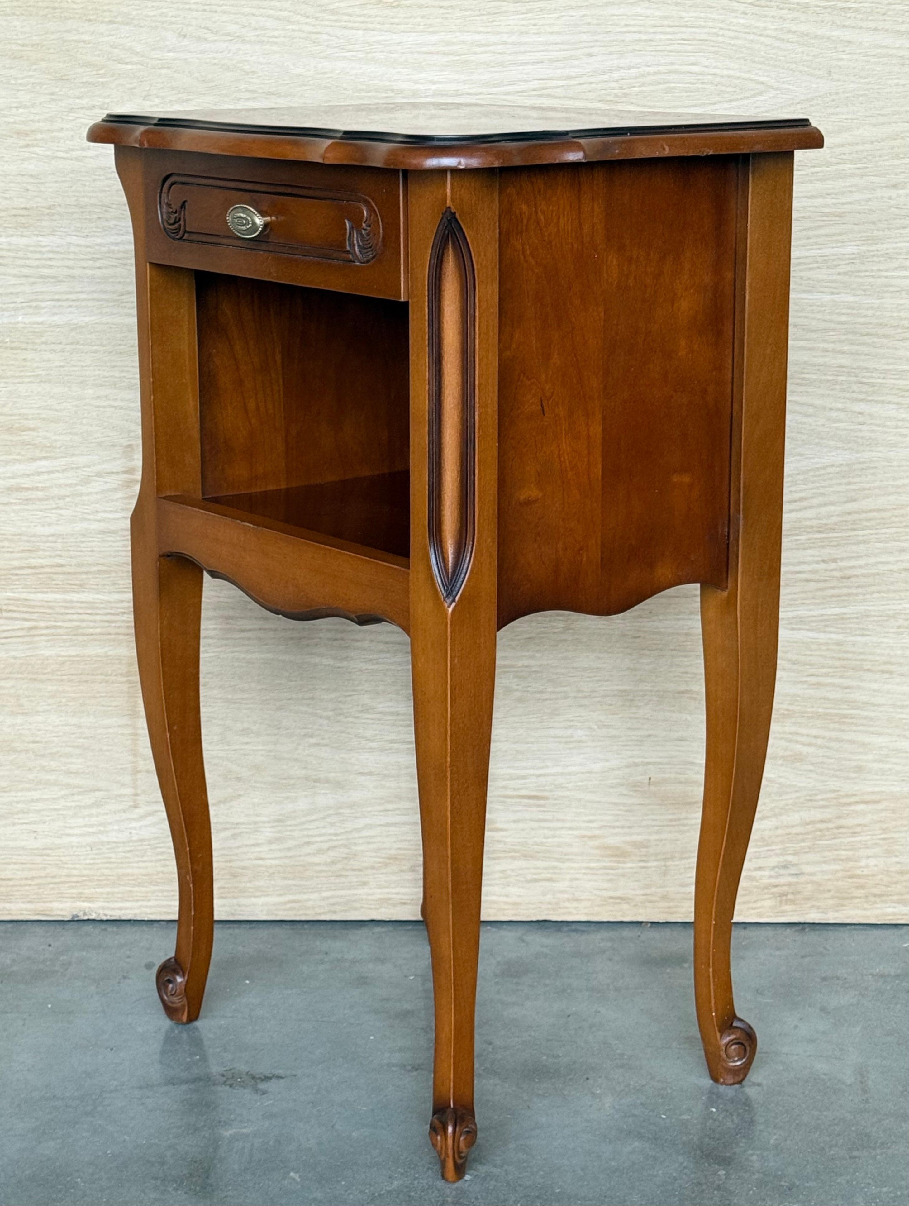 XX secolo 20th Walnut Nightstands Tables With Drawer And Open Shelf, 1940 in vendita