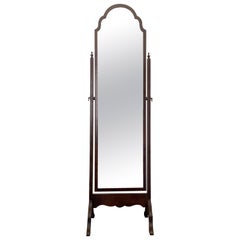 20th Walnut Queen Anne Style Antique Cheval Mirror