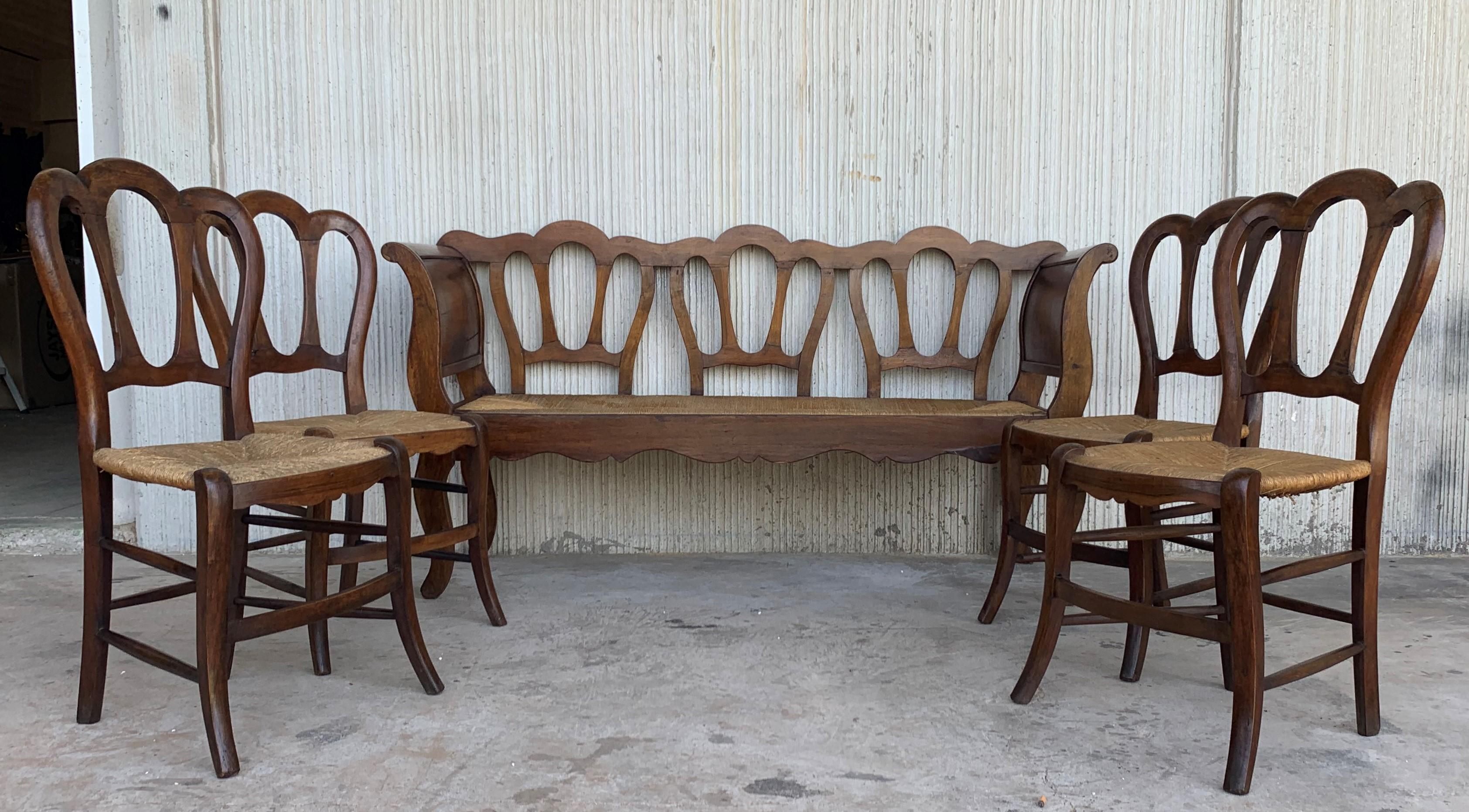 Canne banc victorien en noyer du 20ème siècle en bois et siège en rotin en vente