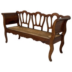 20th Century Walnut Victorian Bench in Wood and Rattan Seat