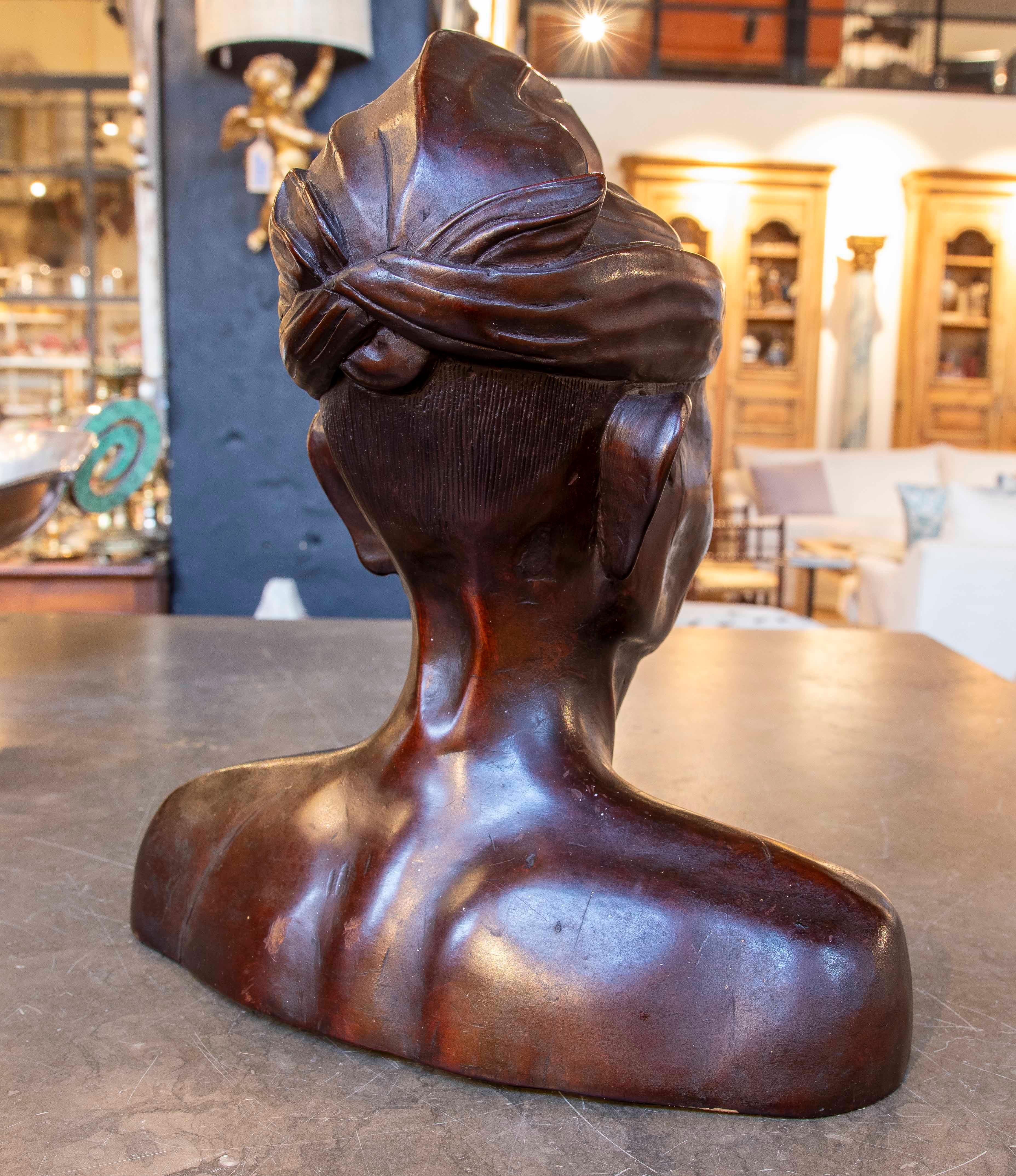 Mid-20th Century 20th Wooden Asian Art Carved Bust For Sale
