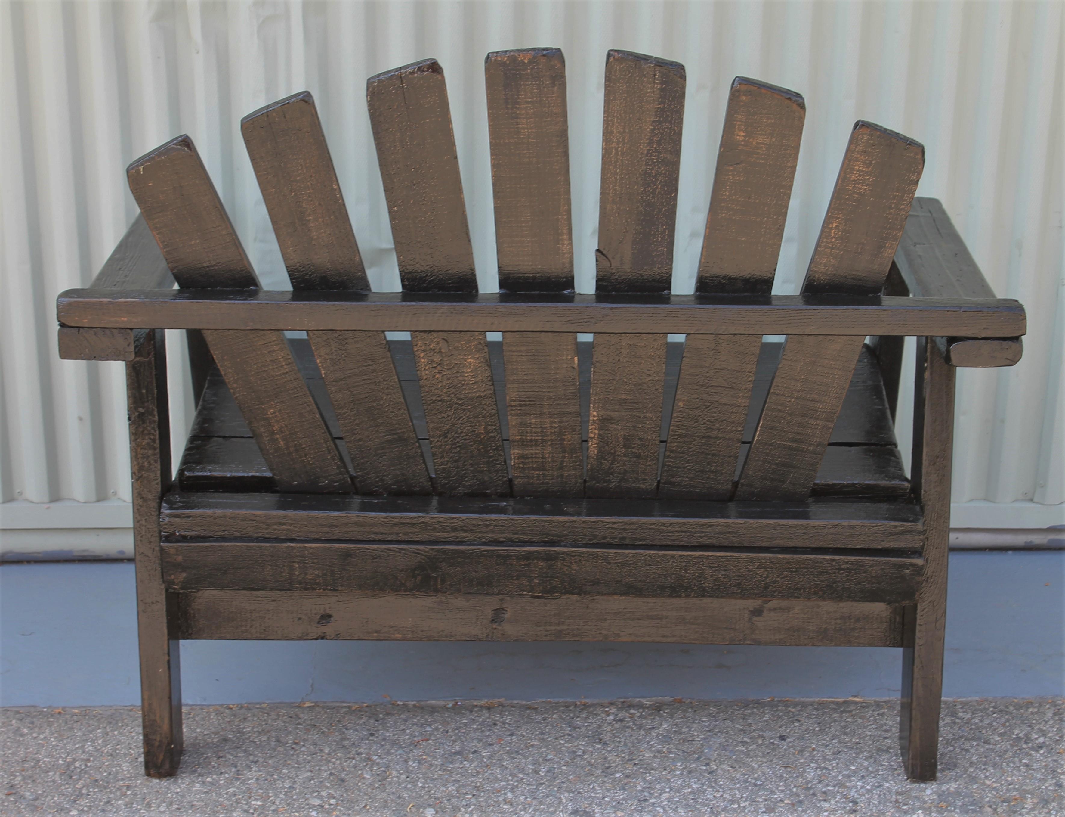 Hand-Crafted 20th Century Adirondack Black Painted Patio Chair and Bench