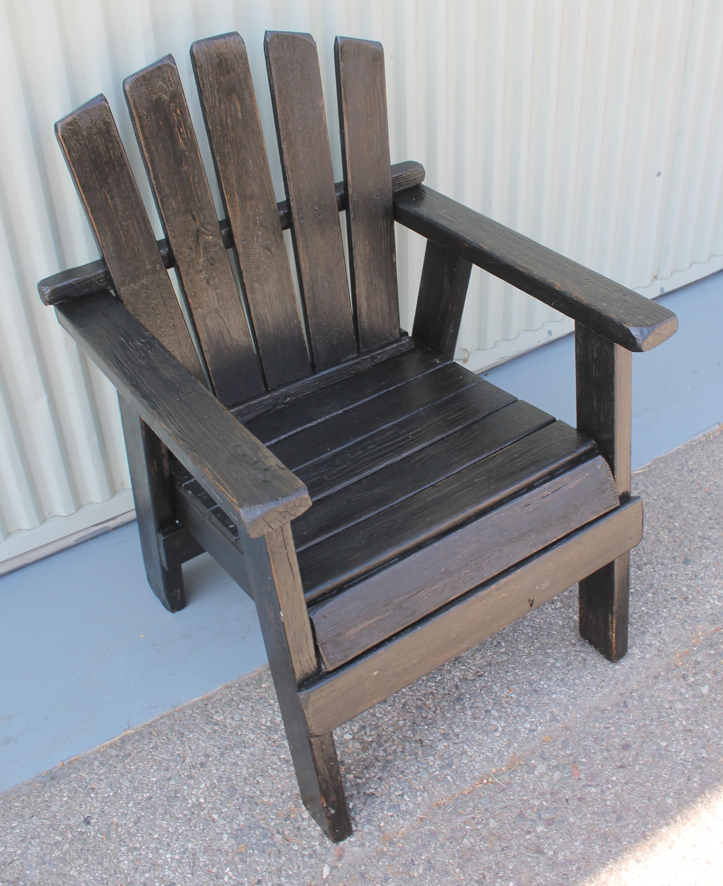 20th Century Adirondack Black Painted Patio Chair and Bench 1