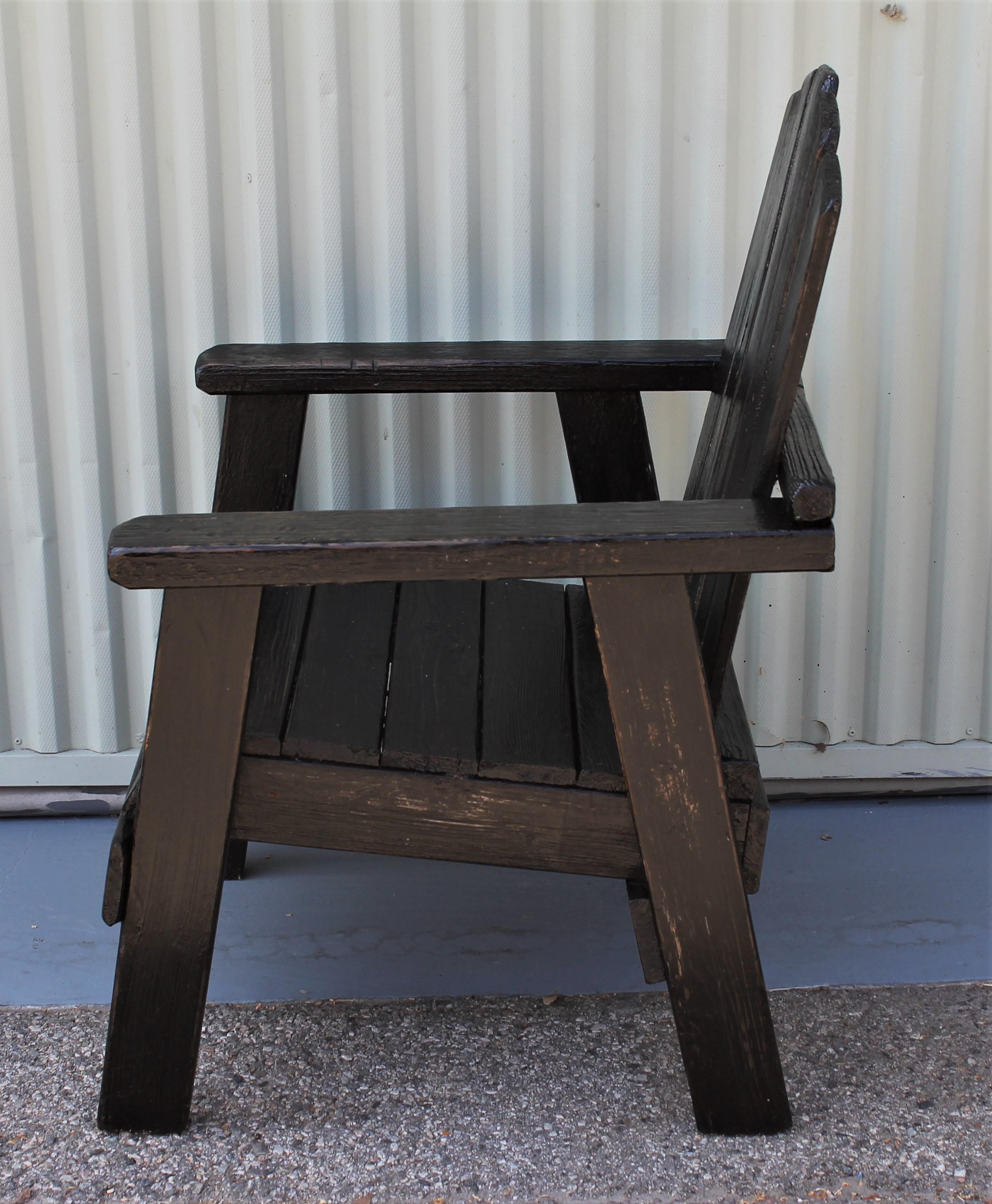 20th Century Adirondack Black Painted Patio Chair and Bench 2