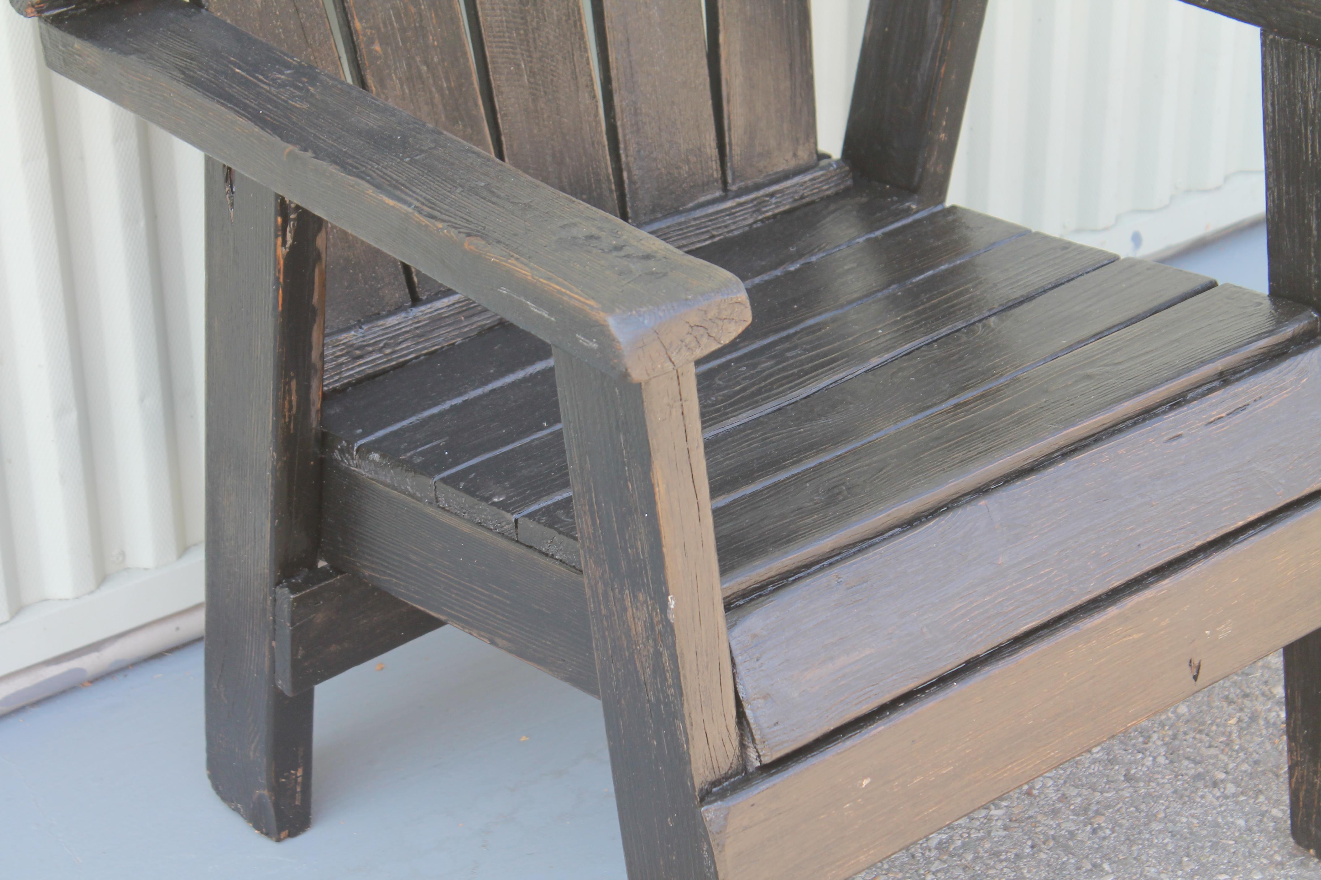 20th Century Adirondack Black Painted Patio Chair and Bench 3