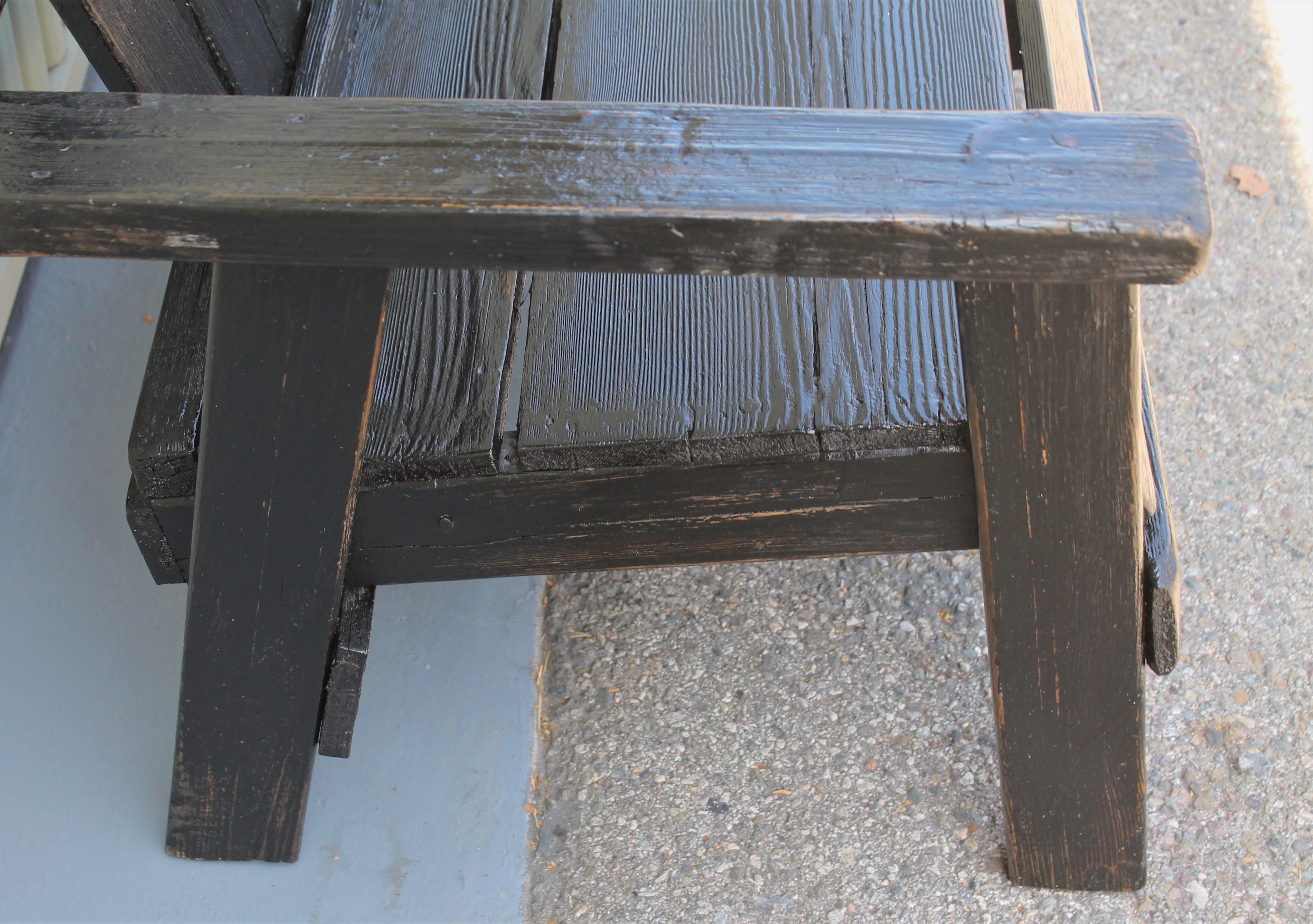 Hand-Crafted 20th Century Adirondack Patio Settee in Black Paint