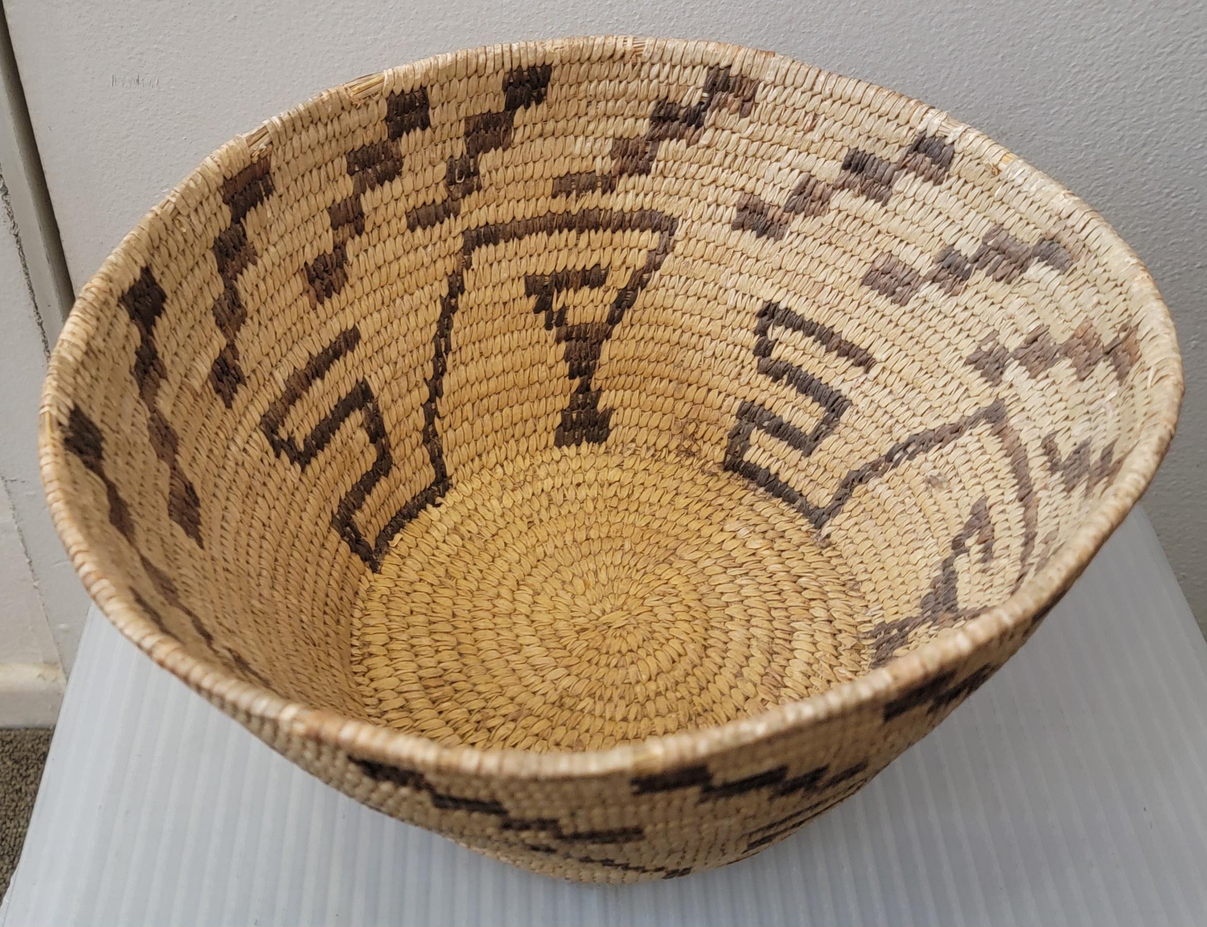 American Indian geometric Pima basket in fine condition and most unusual large size.
